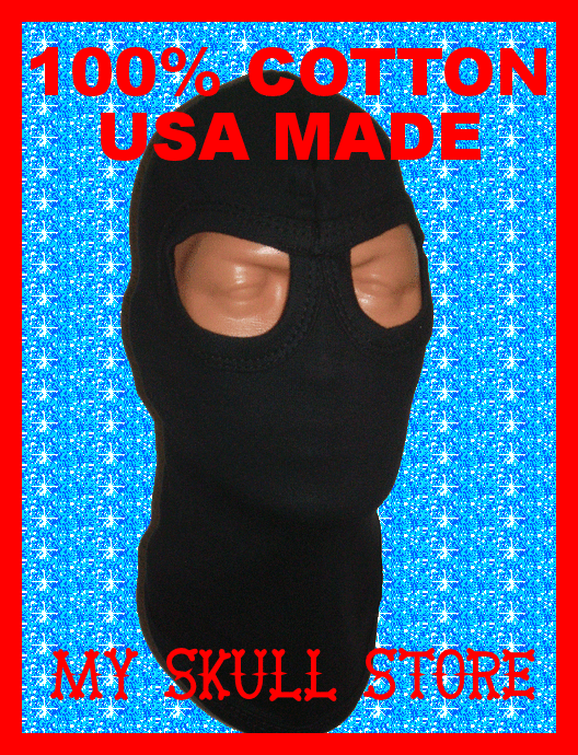 USA MADE COTTON BLACK 2 EYE HOLES BALACLAVA FULL HOOD FACE MASK NINJA SWAT BIKER