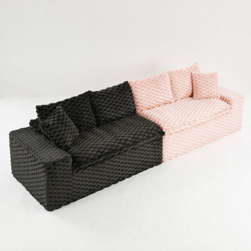 Multifunctional Color-Block Velvet Sofa w/ Modular Arrangement - 4 Seat