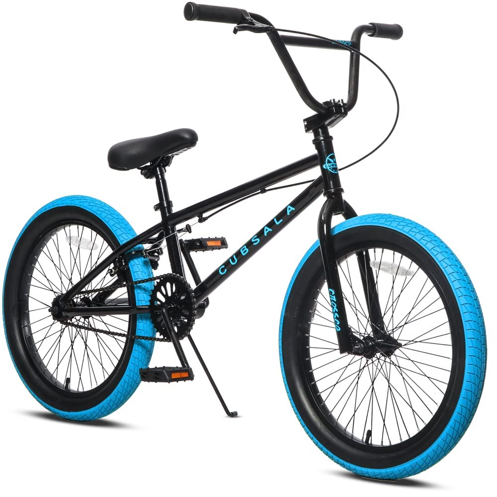 Cubsala 18" Kids Freestyle BMX Bike - Black w/Blue Tires, Ages 5-9 Beginner