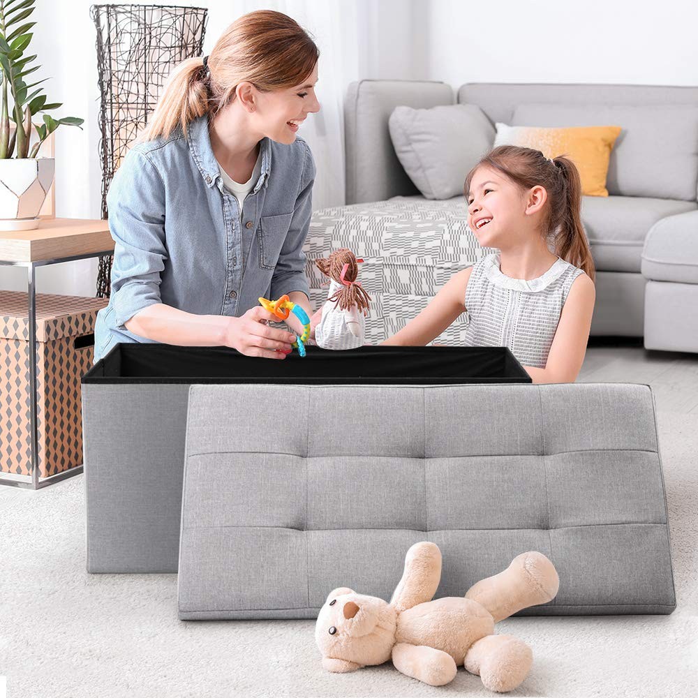 30 Inches Folding Storage Ottoman Bench, Ottoman Foot Rest, End of Bed Bench,...