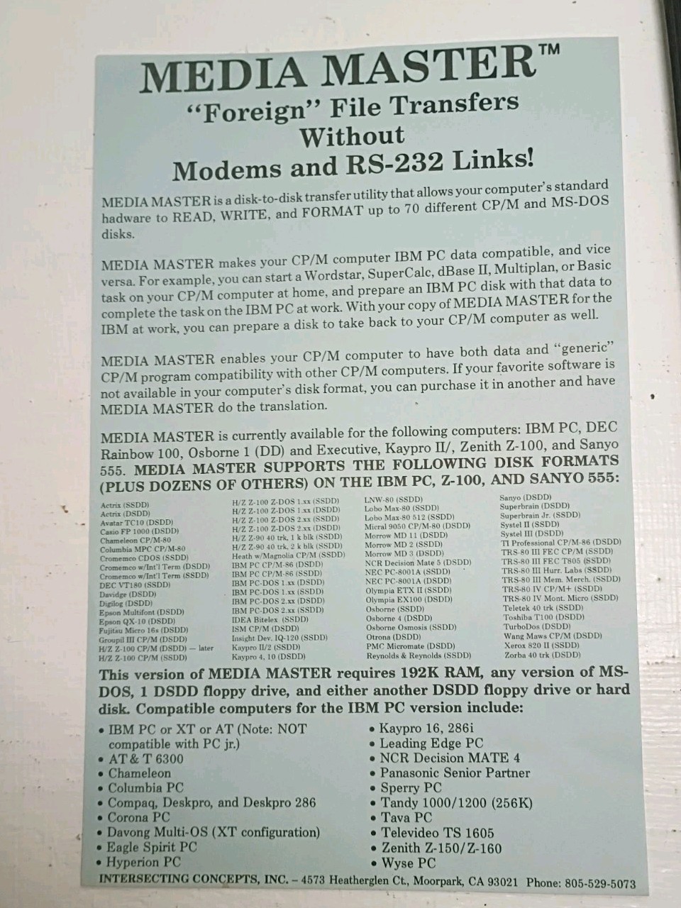 Media Master IBM PC CP/M Disk-to-Disk Conversion 5.25”