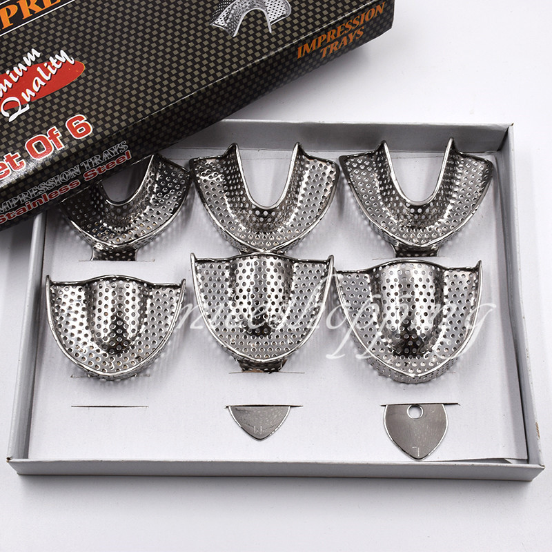 6 Pcs/Box Dental Autoclavable Metal Impression Trays STAINLESS STEEL Upper Lower