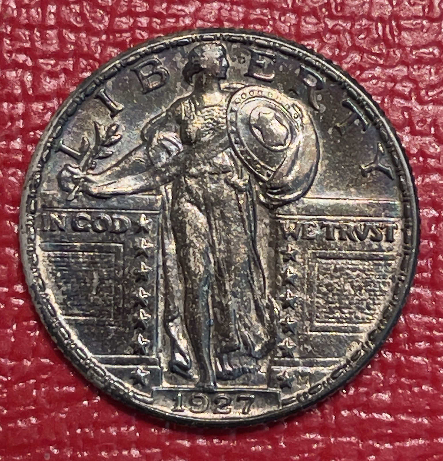 1927 P Standing Liberty Silver Quarter Dollar, Choice to Gem Uncirculated, Toned