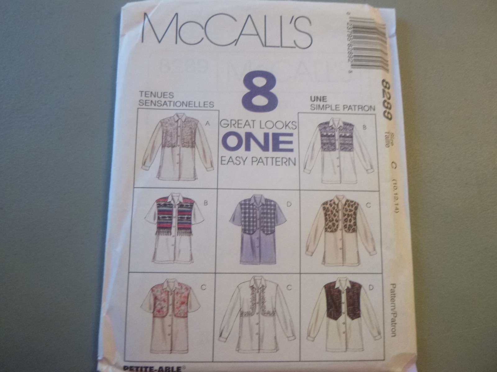 McCall's - Pattern#8289 -Misses' Shirt with Mock Vests -Size C (10-12-14)