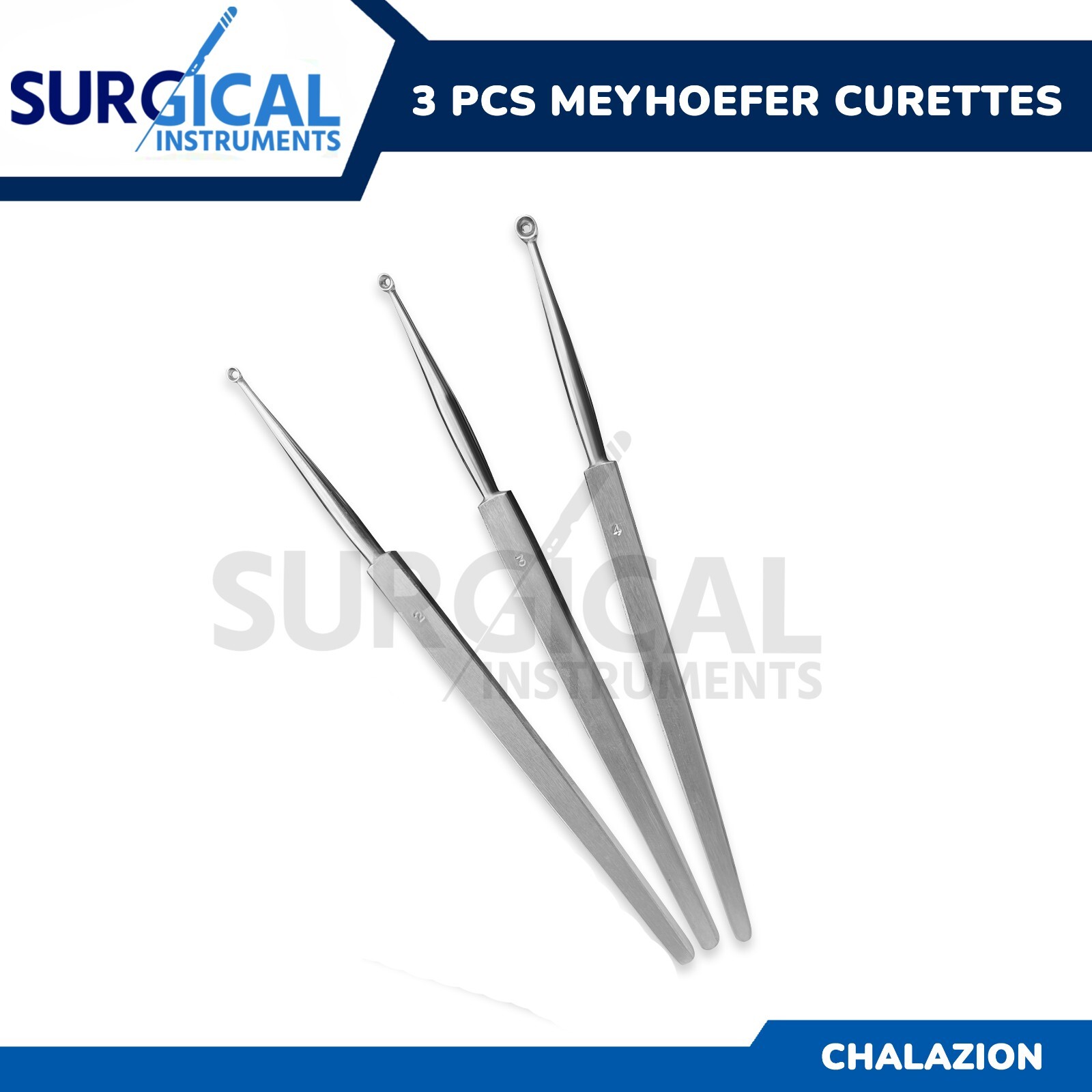 3 Pcs Meyhoefer Chalazion Curette Surgical Medical ENT Instruments - 5" German G