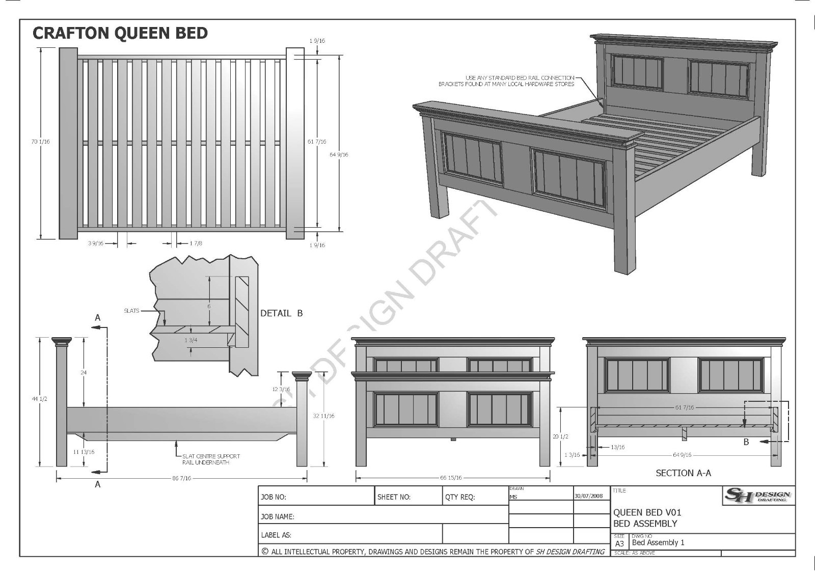 BUILDING PLANS FOR CRAFTON QUEEN SIZE TIMBER BED - MAKE YOUR OWN & SAVE $$$