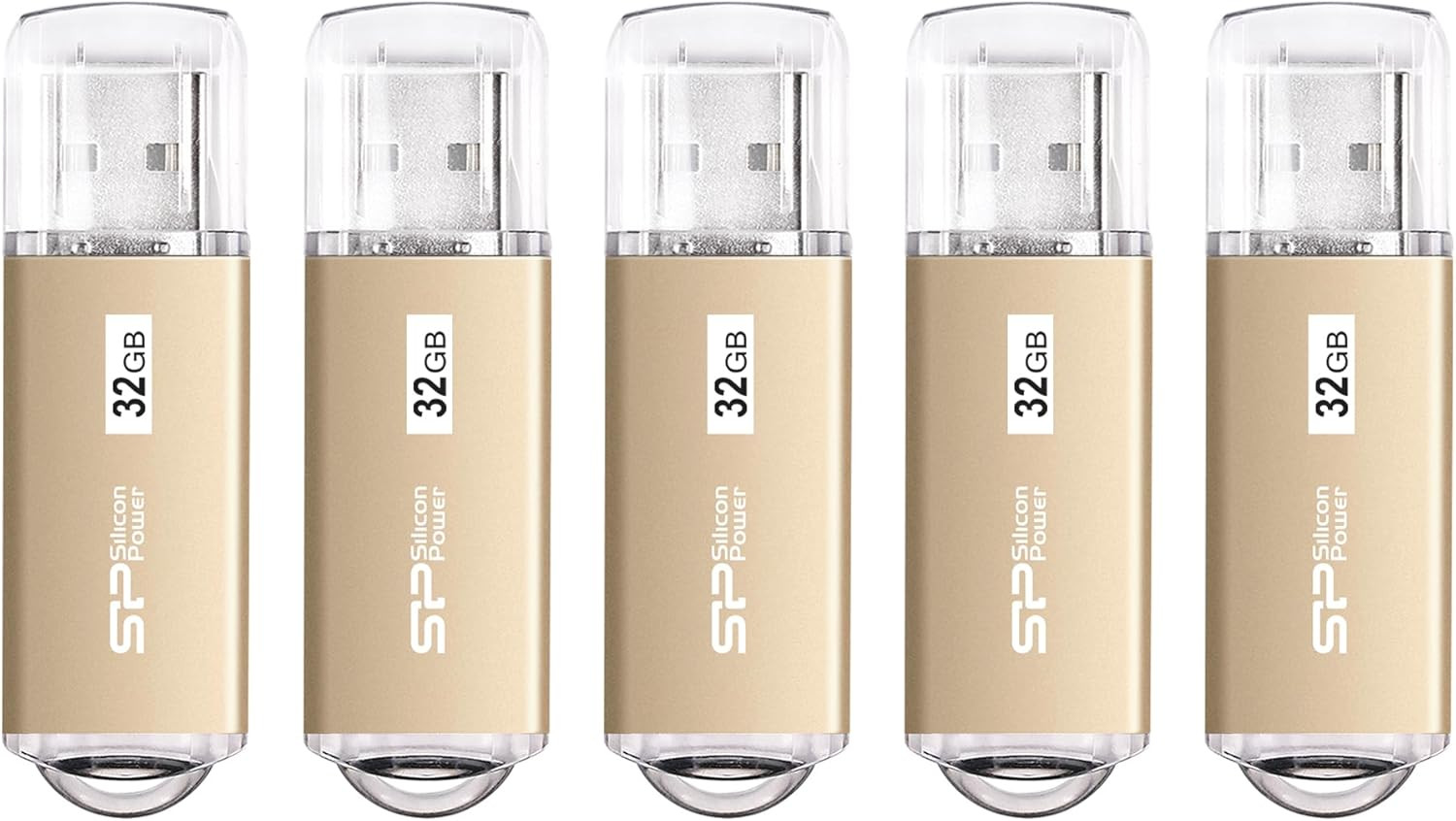 Silicon Power 5 Pack 32GB USB 3.0/3.1 Gen1 USB Flash Drive Blaze B02 (Champagne