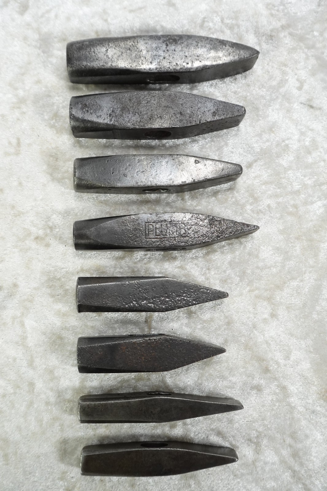 8 Vintage 5-10 Ounce Tinsmith's Riveting Hammer Heads 1 Marked 'PLUMB'