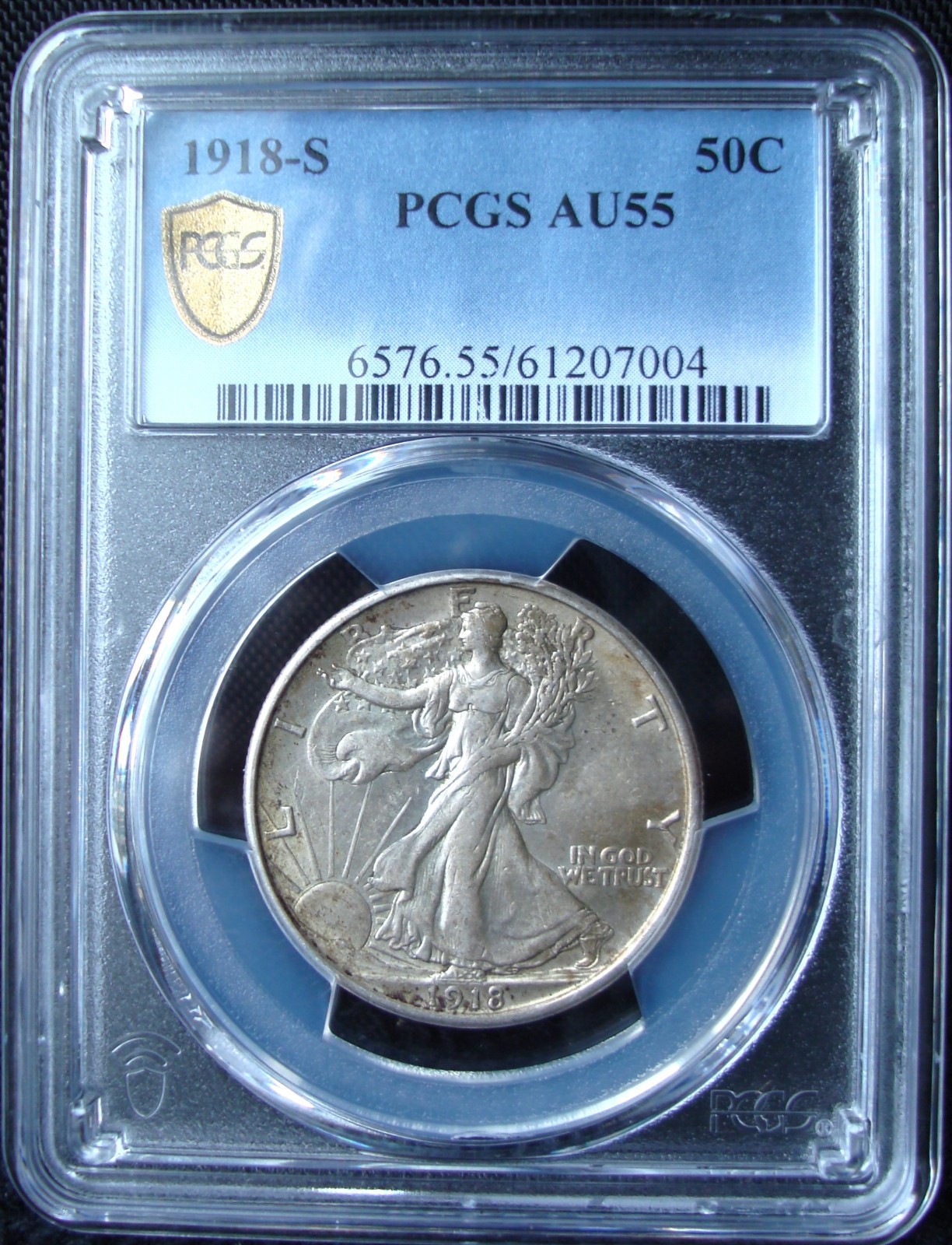 1918-S Walking Liberty Silver Half Dollar - PCGS AU 55 - Gold Shield