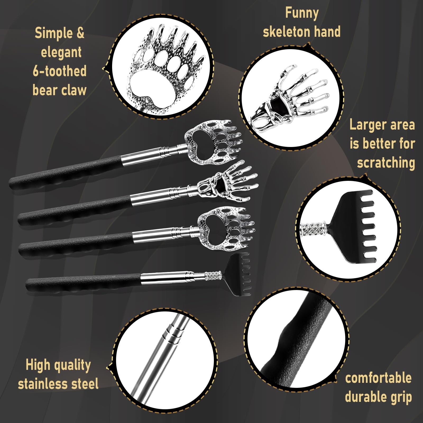 Orerered 4Pcs Back Scratcher Extendable for Men 4pcs, Backscratcher 4pcs