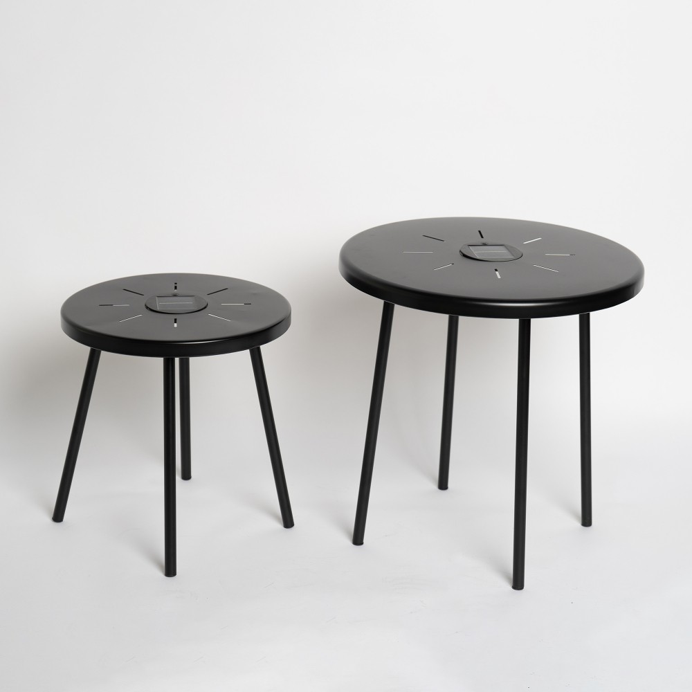 2 Pack Solar Powered Side Table with LED Light Outdoor Indoor Nesting Round End