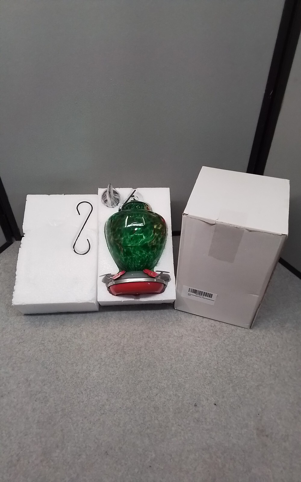 Rezipo Hummingbird Feeder Dark Green Blown Glass With Moat Hook New  In Box
