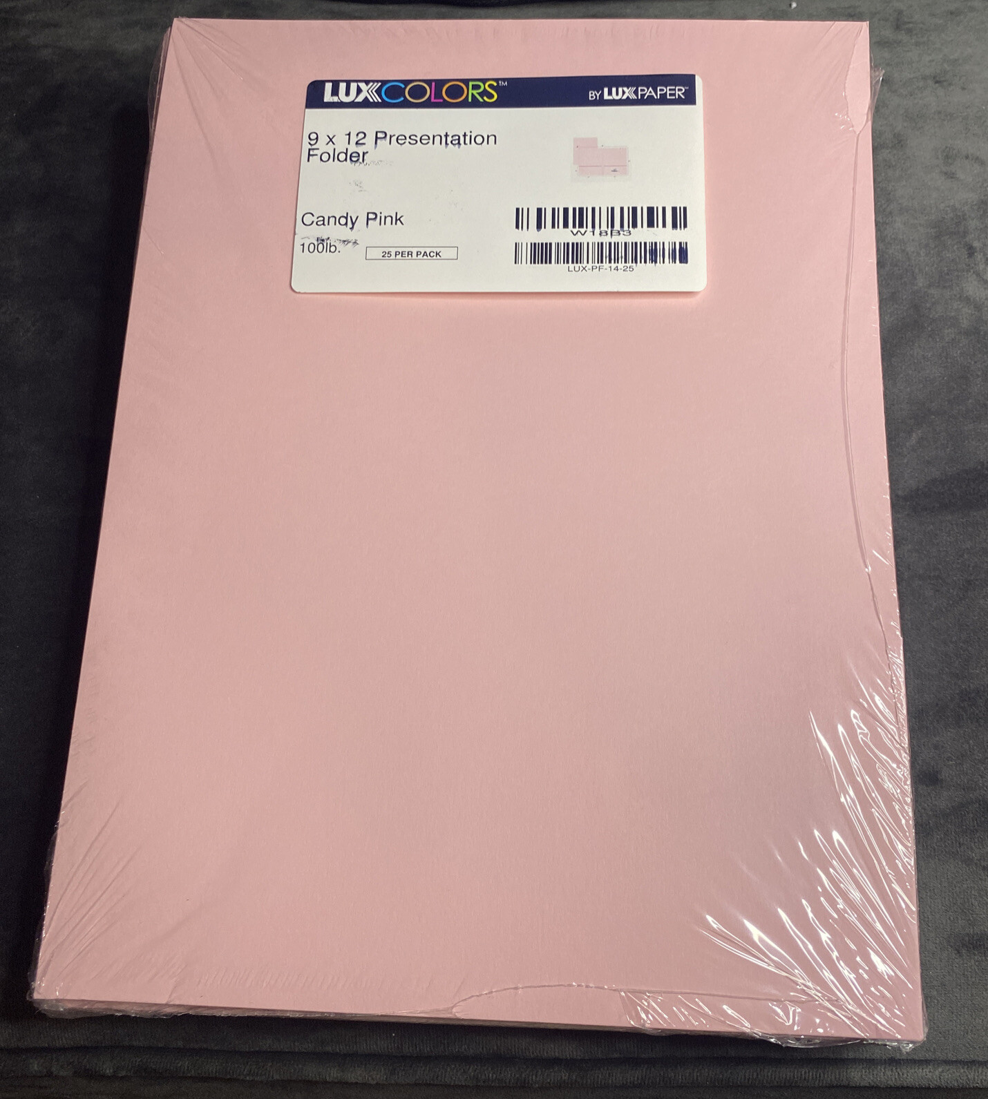 LUX 9 x 12 Presentation Folders Standard Two Pocket 100lb. Candy Pink 25/Pack