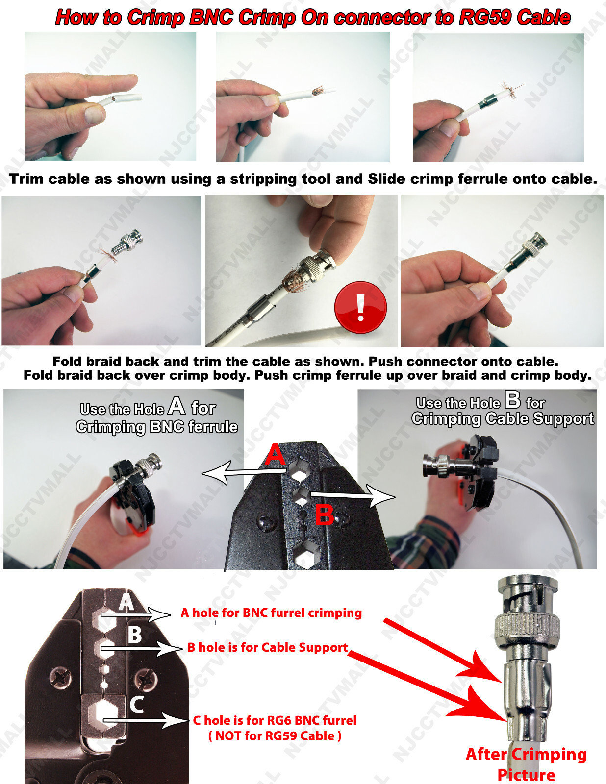 BNC Crimping Tool for Crimp On BNC Connector RG59 Coax Cable Wire for CCTV