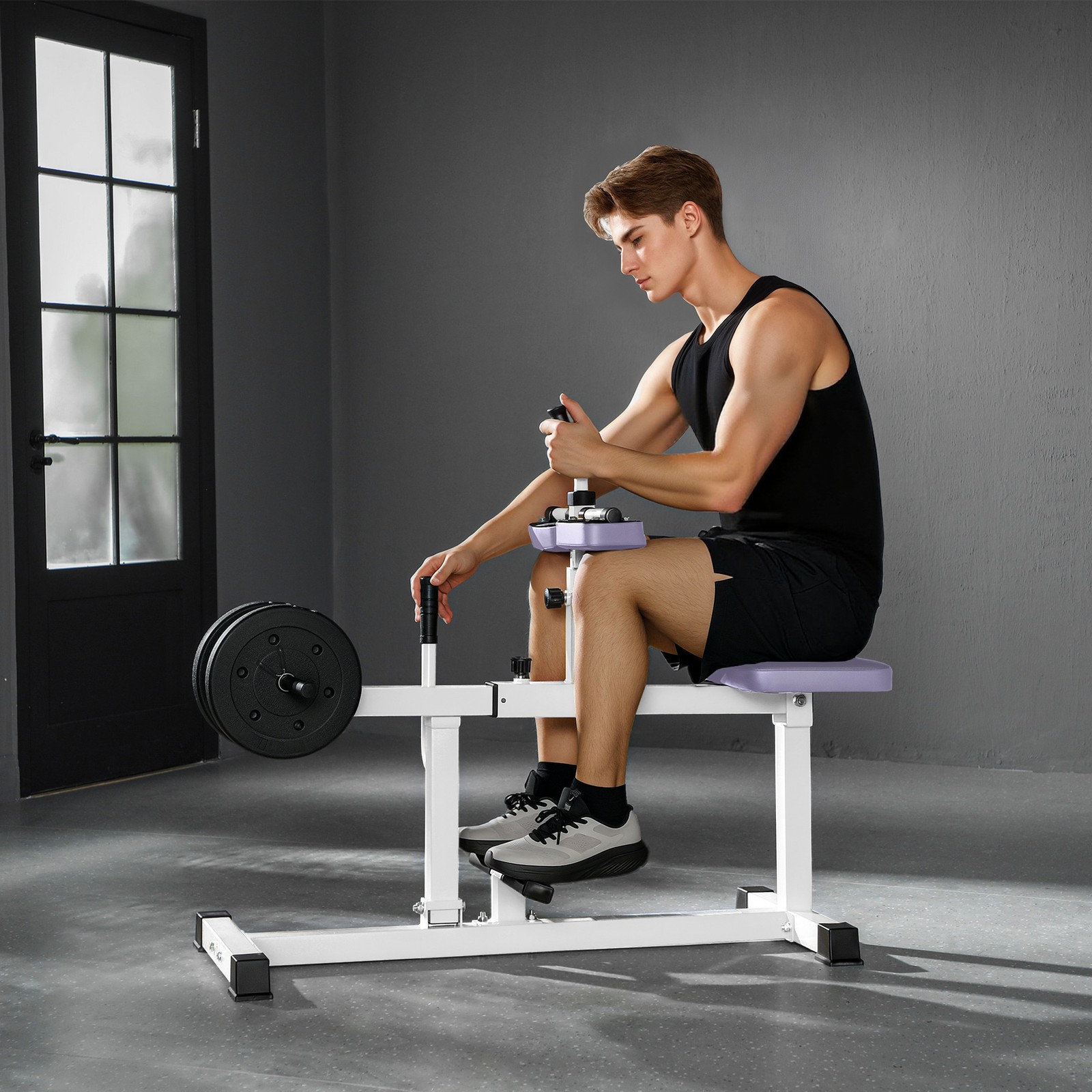 Seated Calf Raise Machine Adjustable Steel Strength Trainer, Purple