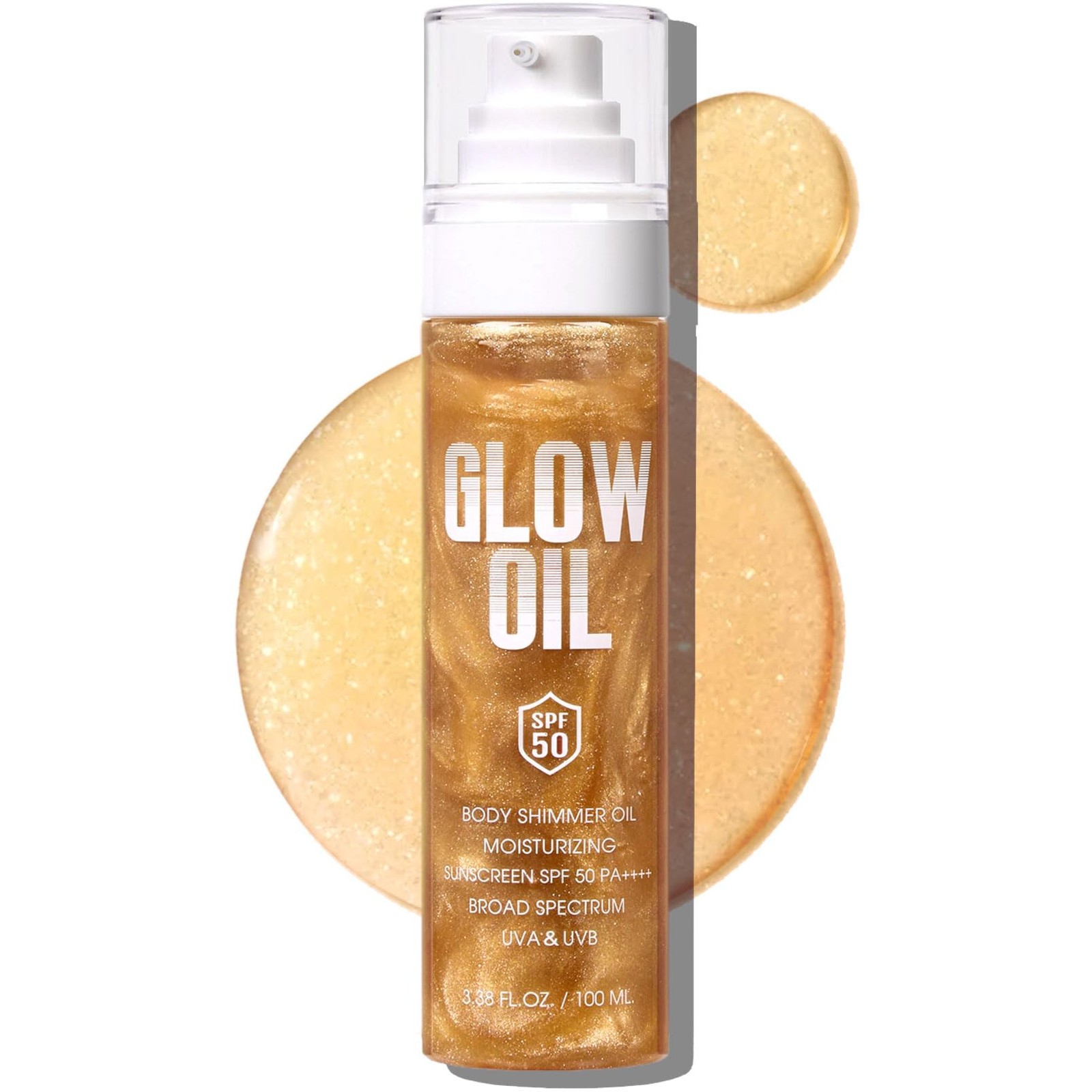 Body Glow Oil, Broad Spectrum SPF 50, Glitter Shimmer Sunscreen Body Oil Loti...