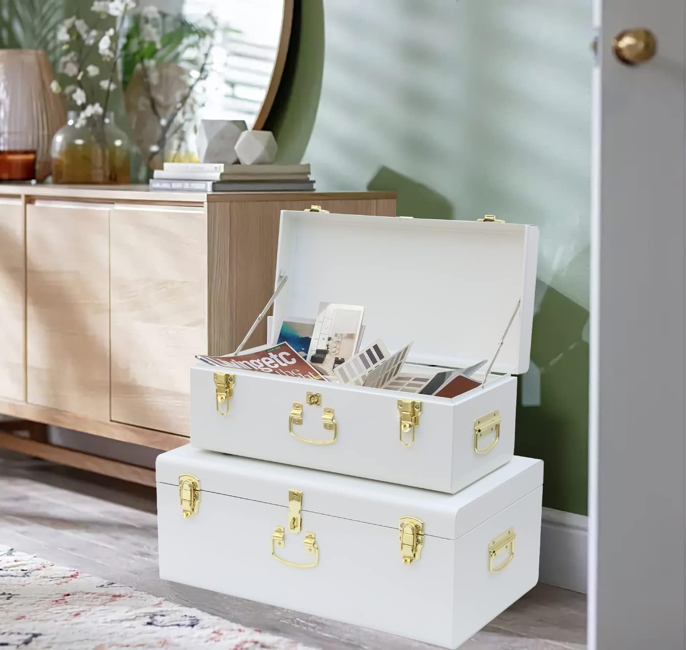 2-Pc Decorative Metal Storage Trunk Set with Lock