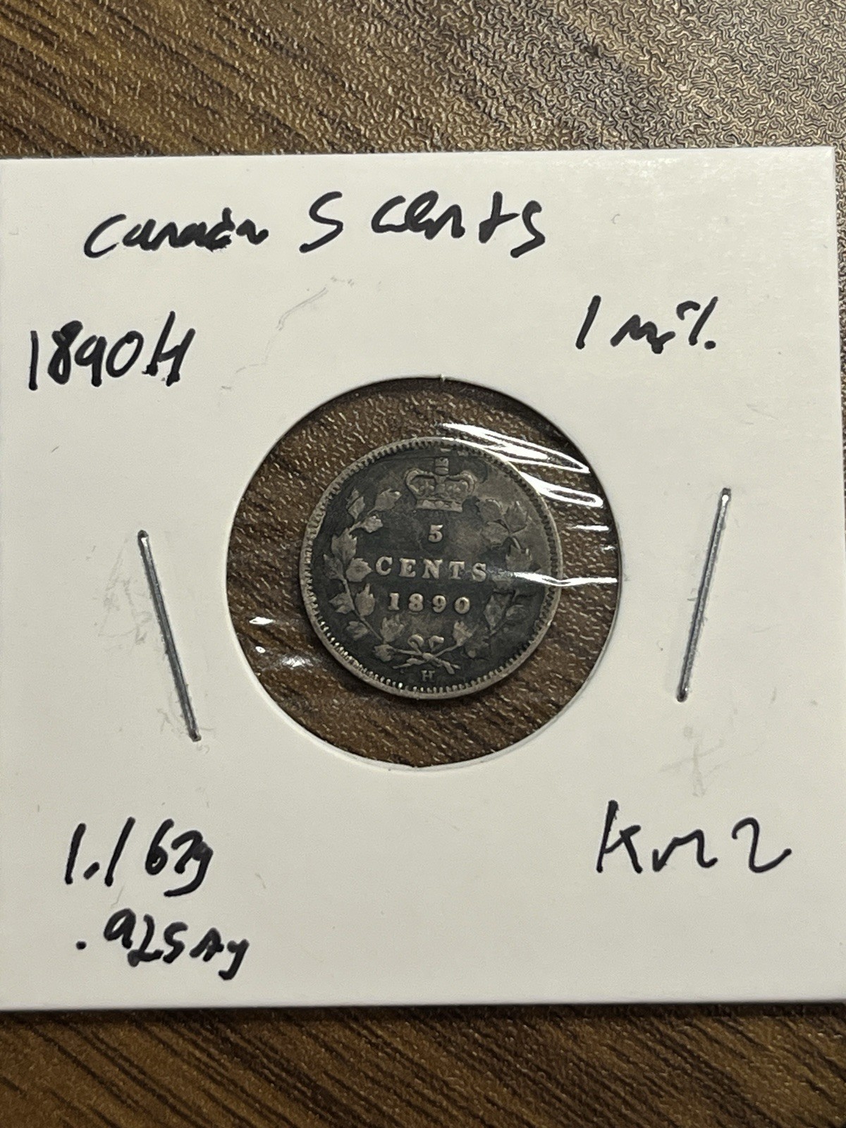 1890-H Canada 5 Cents Silver Foreign Coin Obv. Scratches