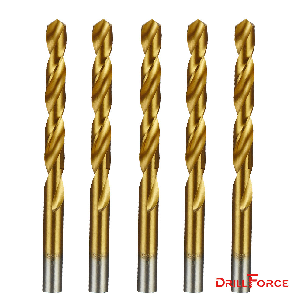 5PCS 3/8" Drill Bit Set HSS Titanium Jobber Length Twist Metal Drill Bits Tools