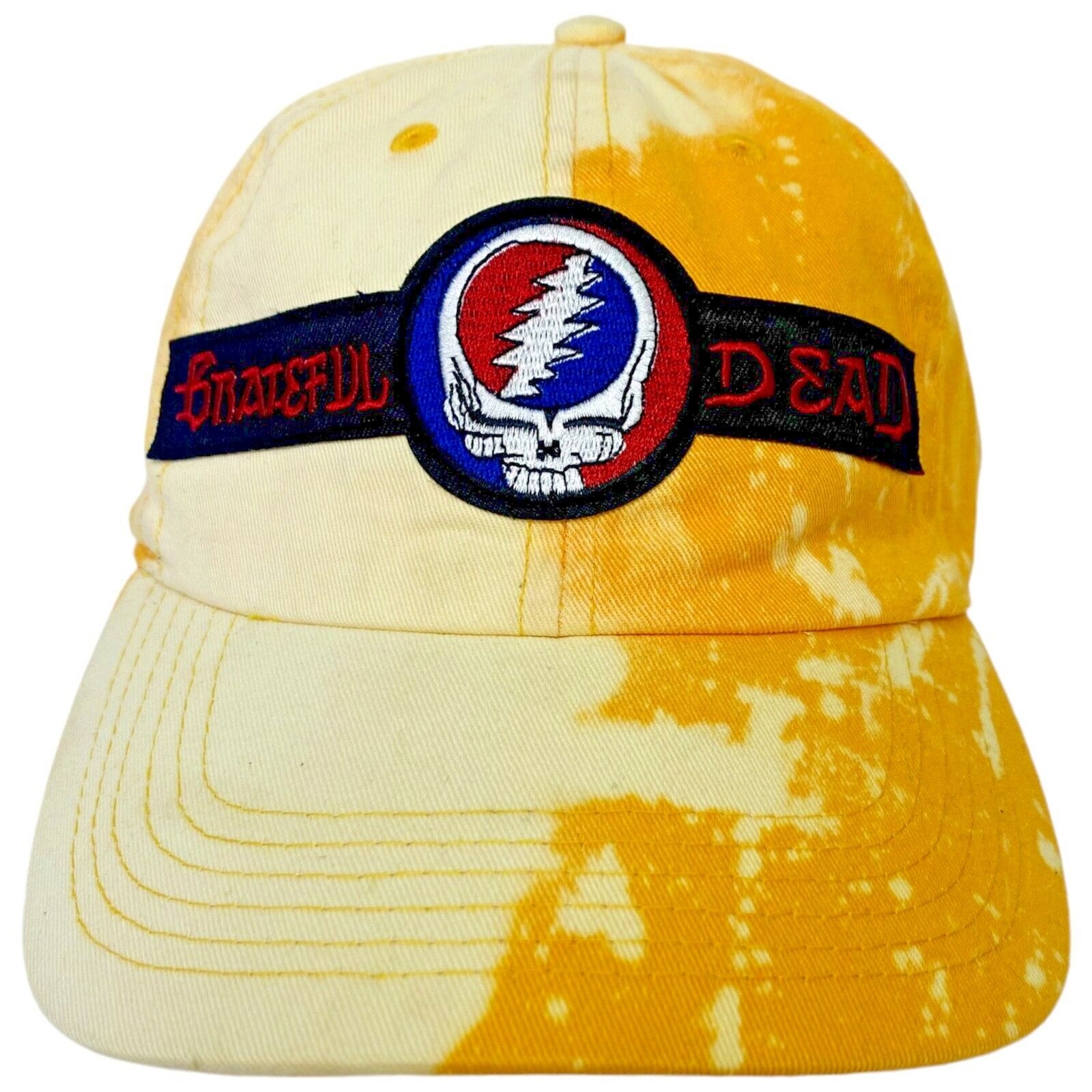 Vintage Grateful Dead Tie Dye Hat Skull Art Trucker Cap Yellow Orange Deadhead