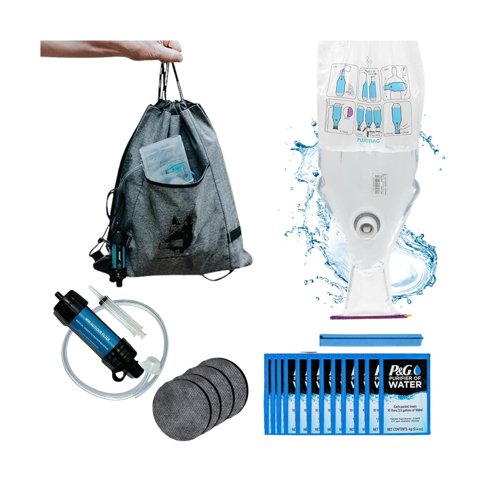 Pro Kit Gravity Water Filter - Portable 4-in-1 Backpacking, Camping & Emergen...