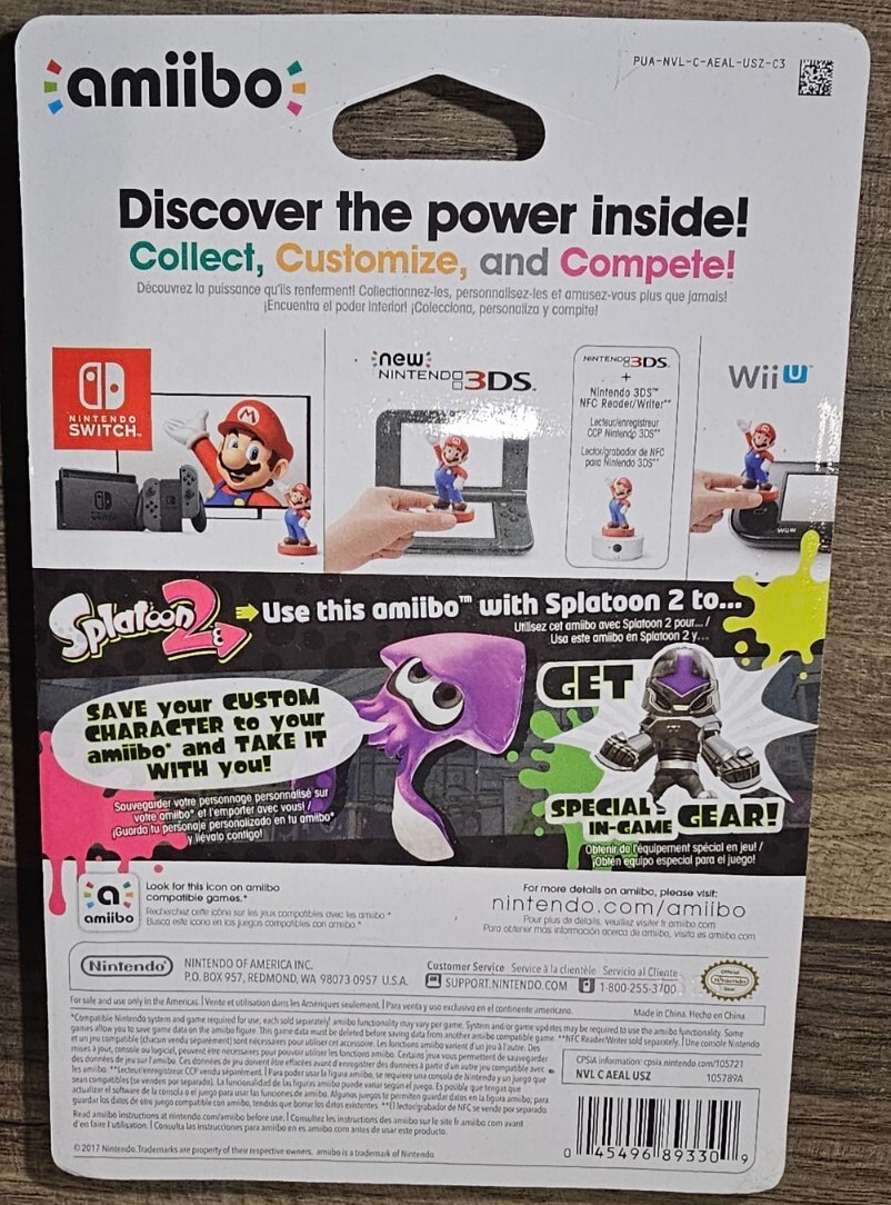 Nintendo Splatoon Amiibo Inkling Squid Mini Figure - Neon Purple Switch & 3DS