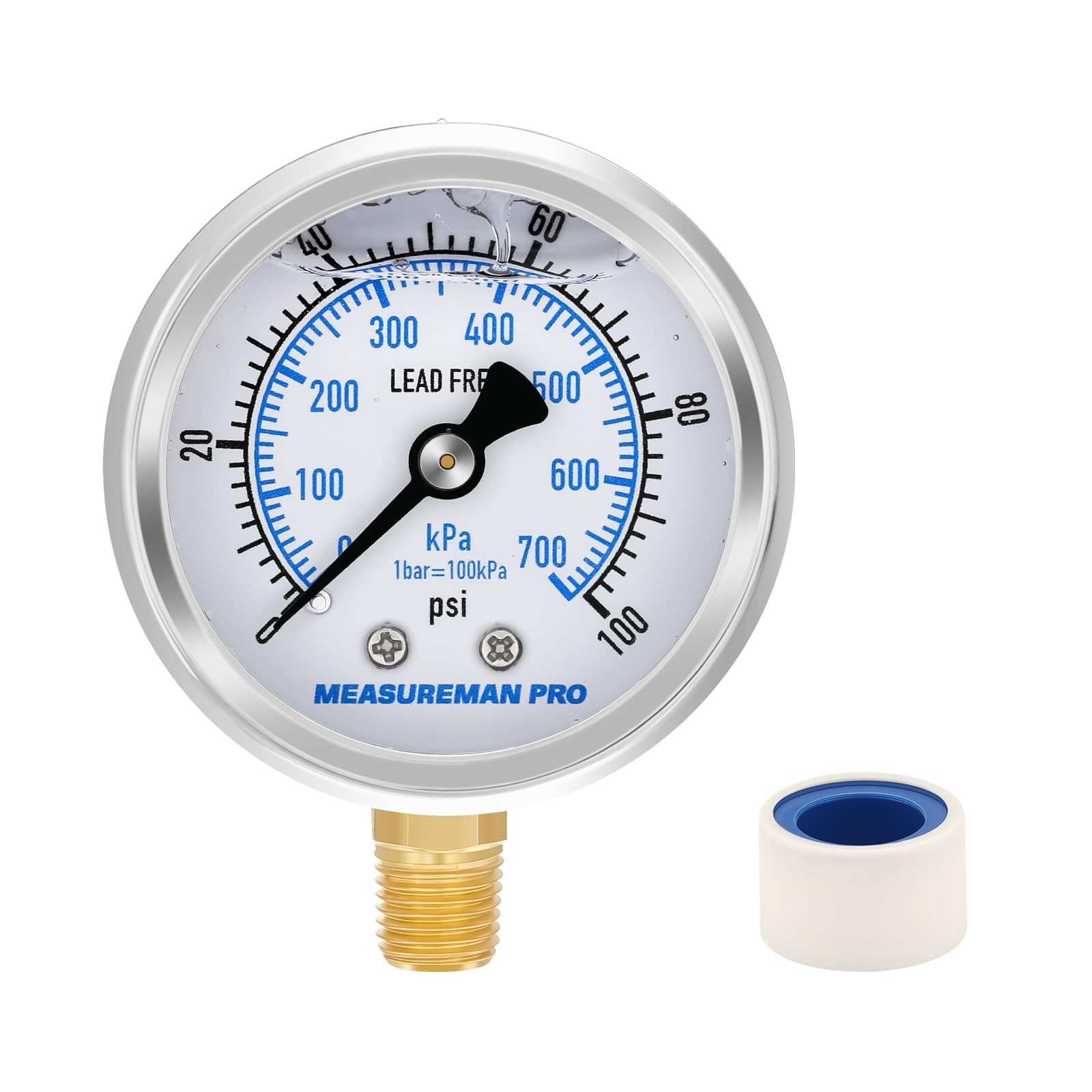 PRO 2 Dial Size, Glycerin Filled Pressure Gauge, 0-100psi/kpa, 304 Stainless ...
