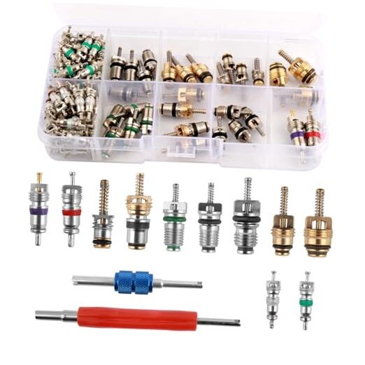 102PCS AC Valve Core Kit,Double Head AC Valve Core Removal Tool with 100PCS