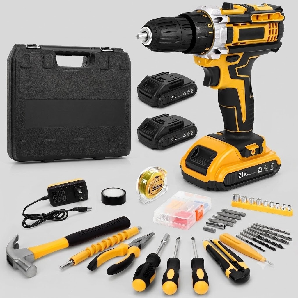 21V Cordless Drill Tool Kit Set 95Pcs w/ 2x 3000mAh Battery  Home Mechanic Box