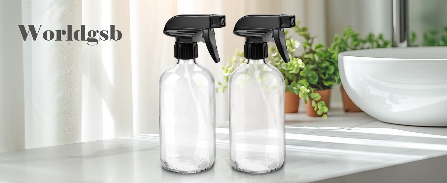 Glass Spray Bottles, 16oz Refillable Containers, Empty Boston Round Bottles with