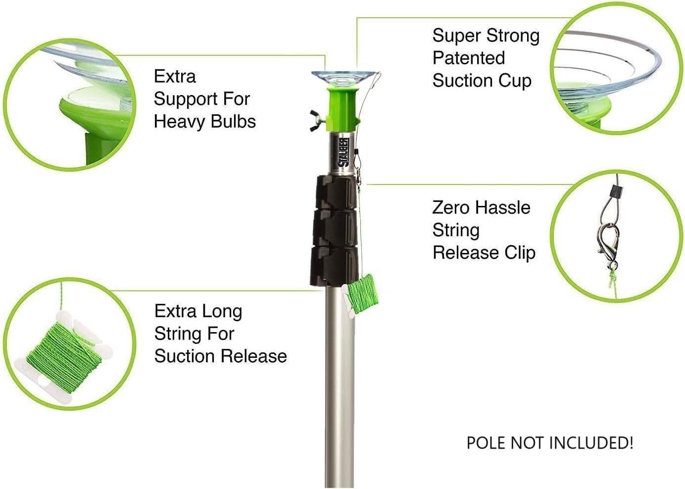 Best Bulb Changer Green, No Pole, Large Suction
