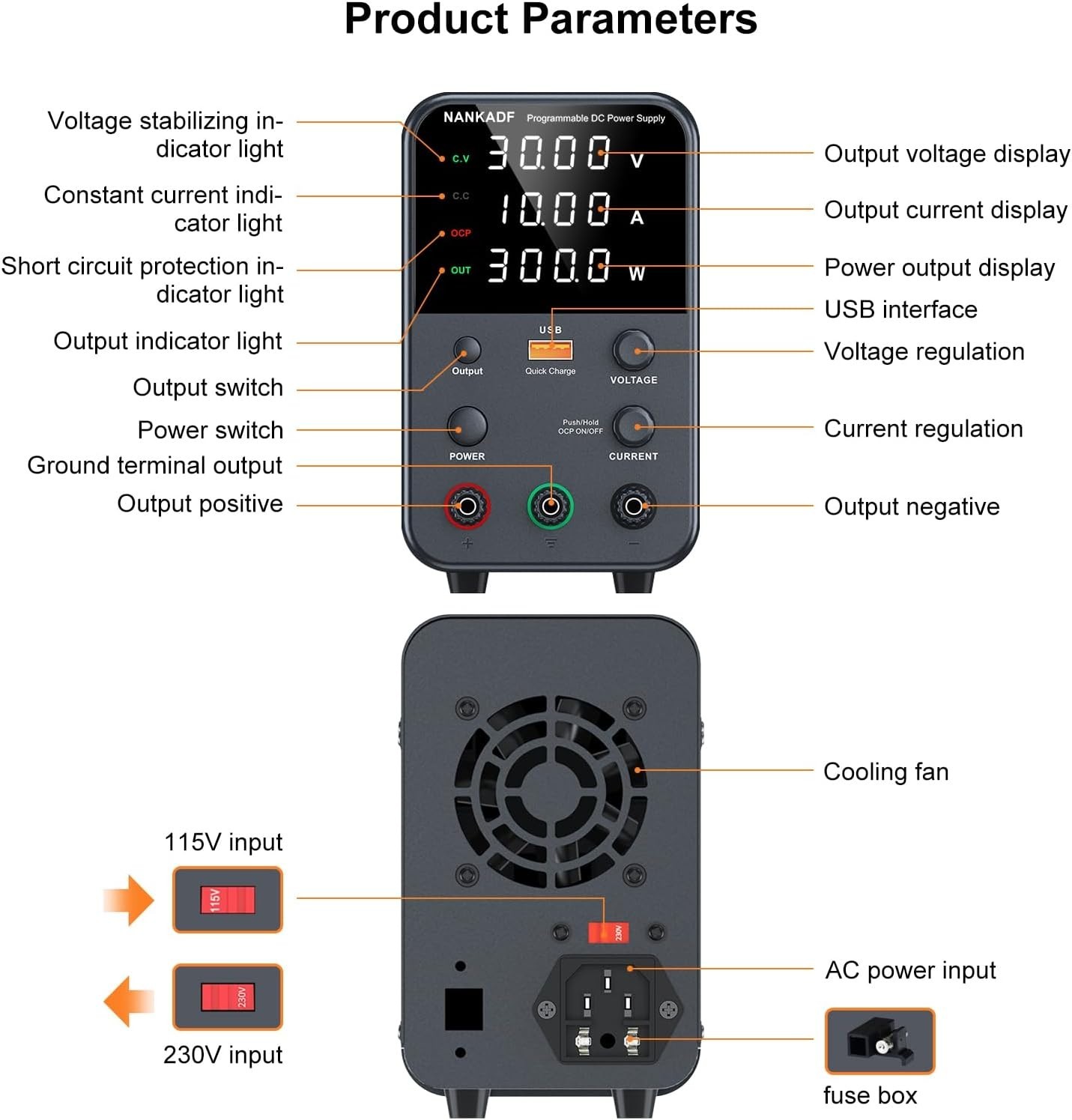 DC Power Supply Variable Bench 100W USB Fast Charging Overcurrent Protection