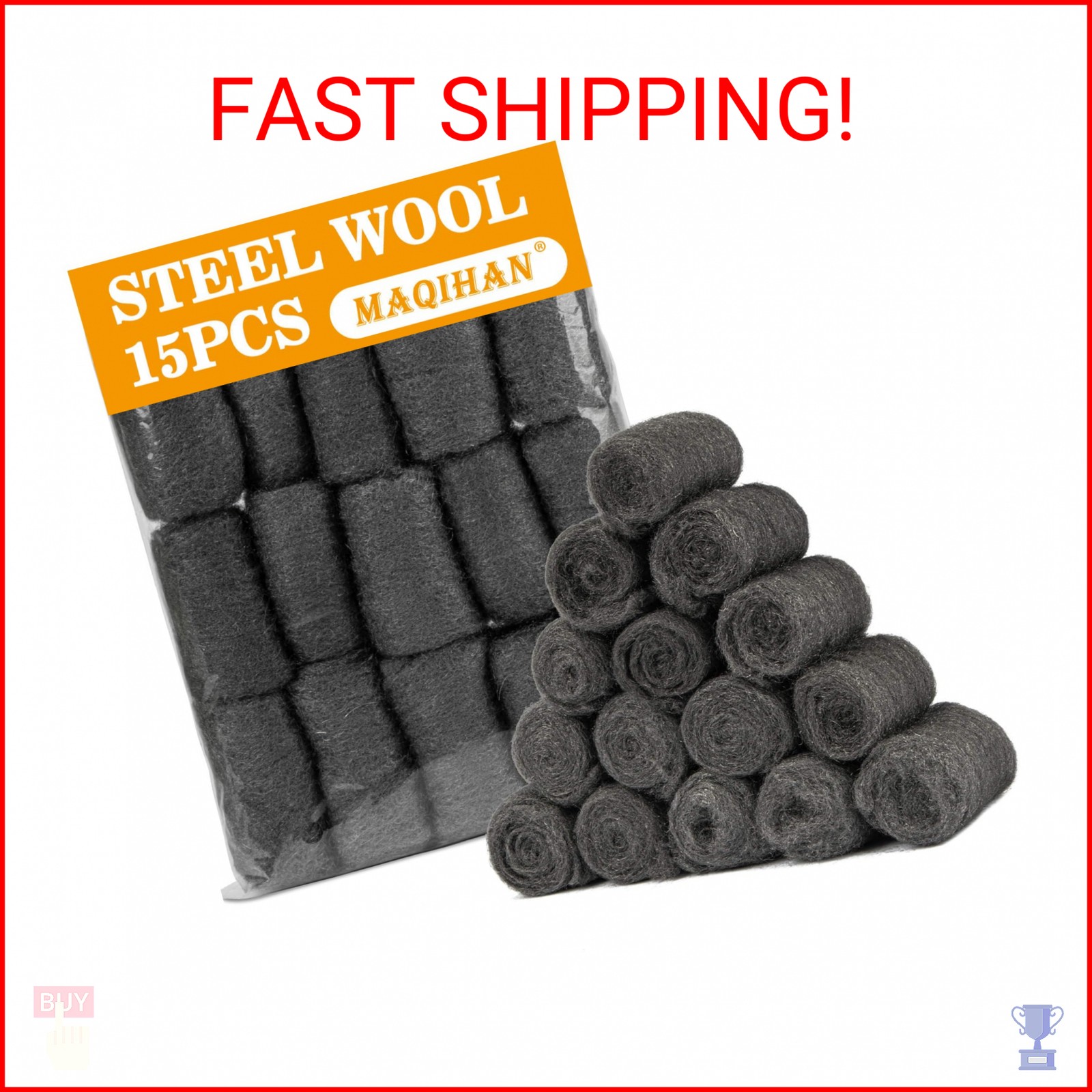 MAQIHAN Steel Wool Pads 0000 15PCS - Steel Wool 0000 Roll Glass Wood Fabric Meta