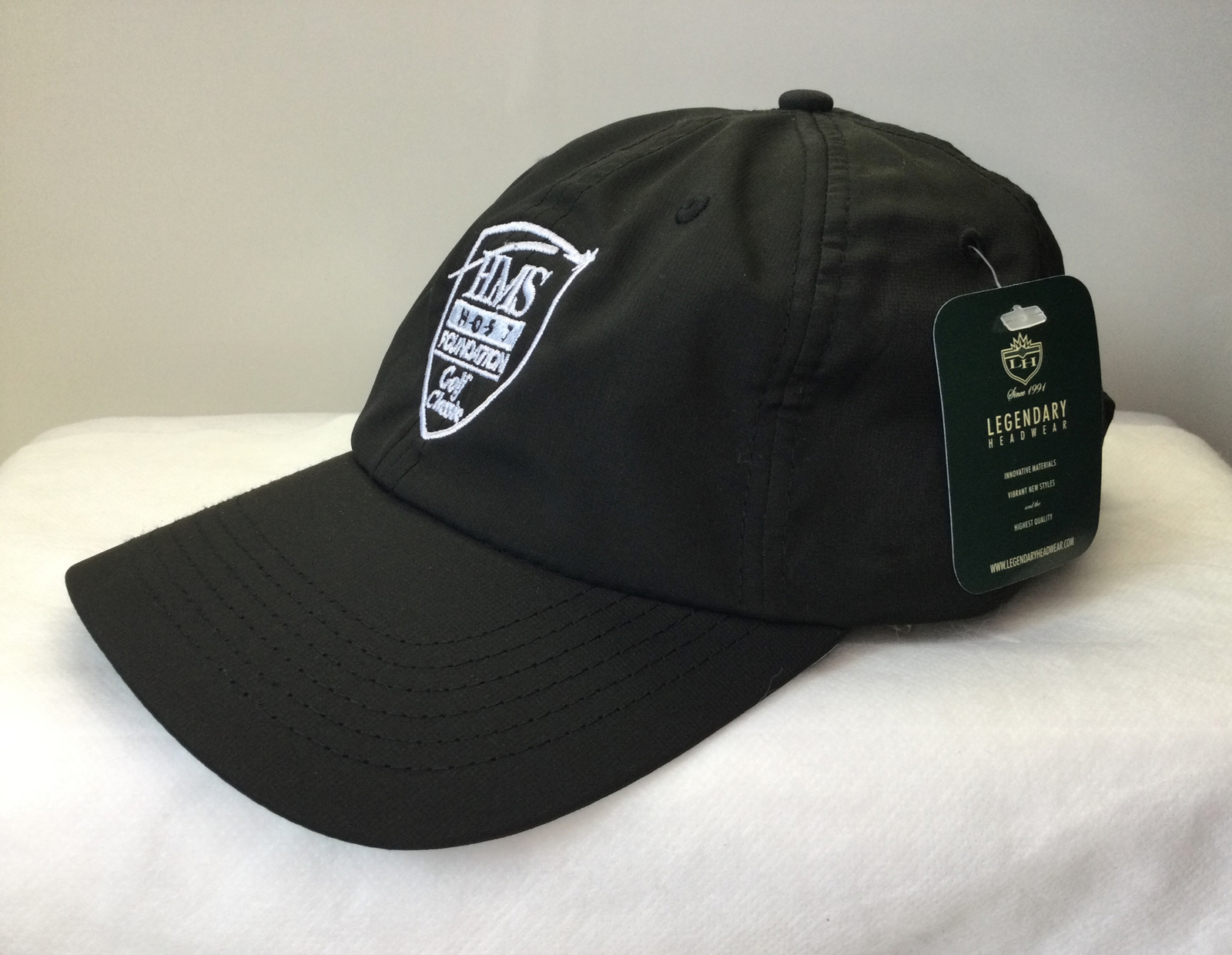 Golf Classic Strapback Hat HMS Host Foundation Solid Black Shield Logo NWT