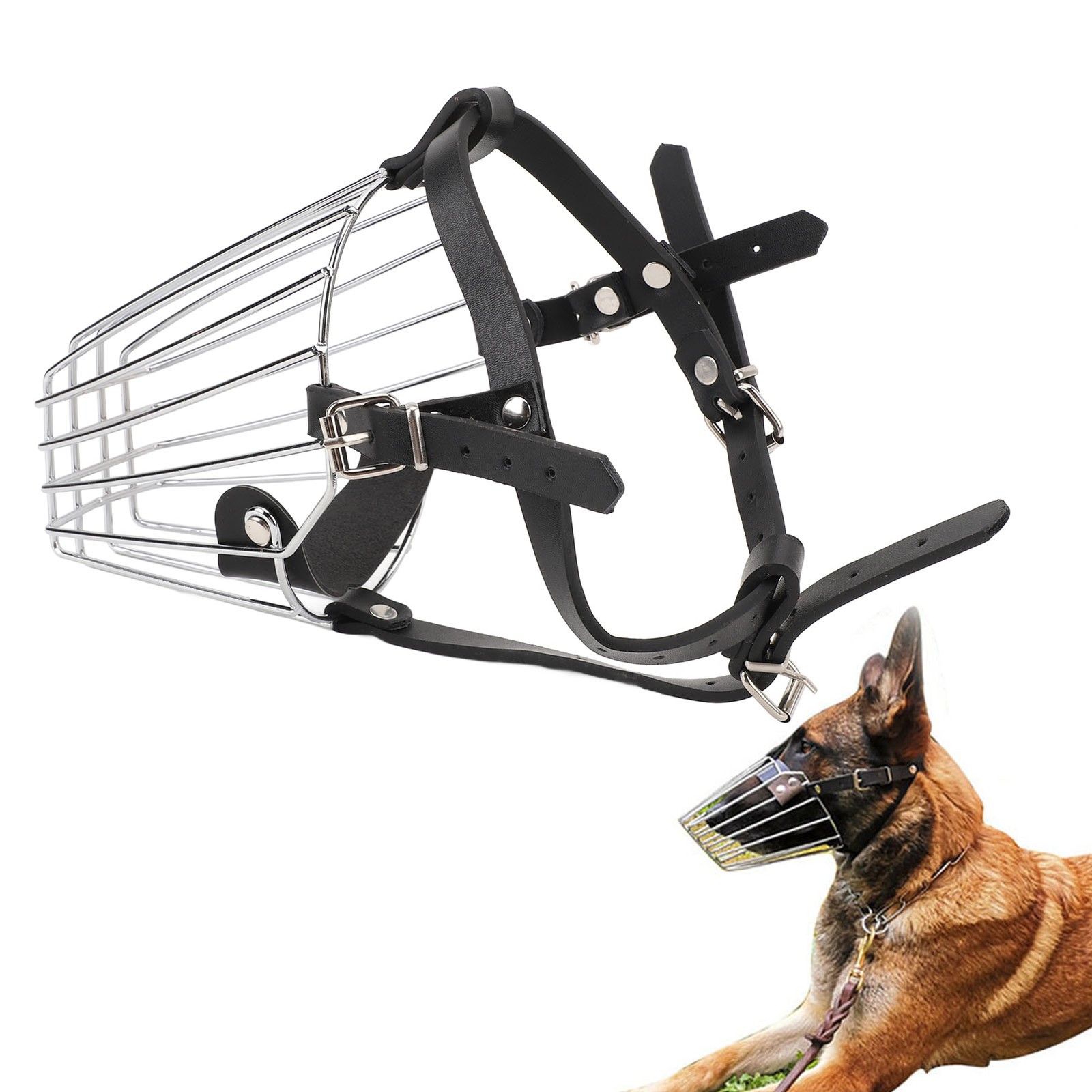 Dog Muzzle Adjustable Breathable Design Prevent Biting For Medium Dogs Stainless