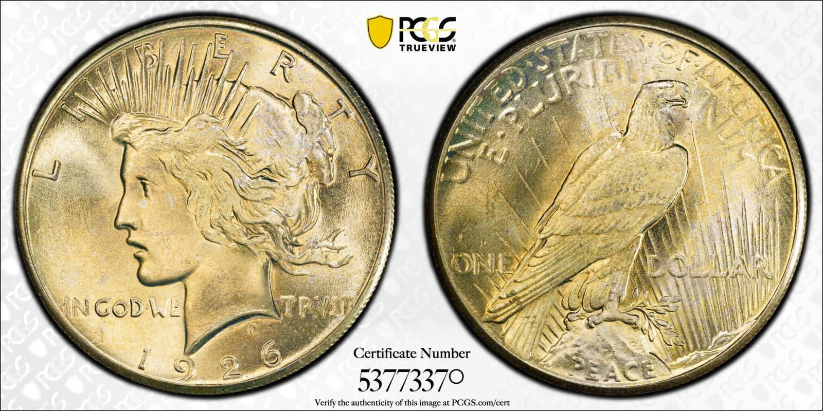 1926 P Peace Silver Dollar PCGS MS-66