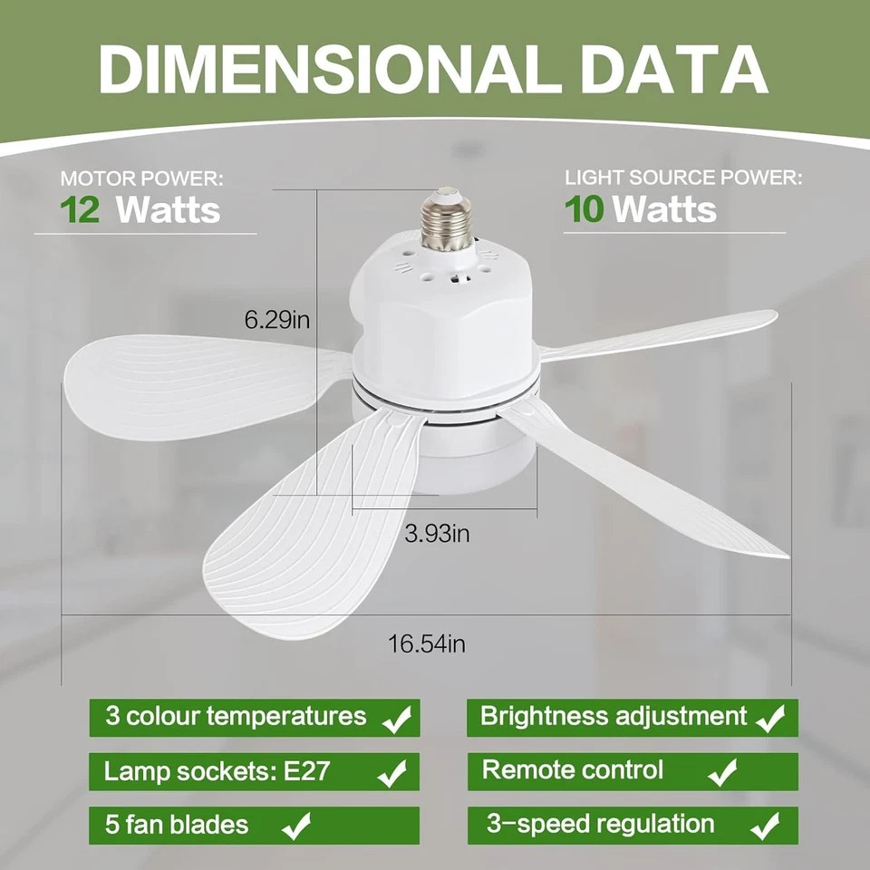 US 21" Large Ceiling Fans with Lights, Socket Fan Light with Remote, 3 Colors...