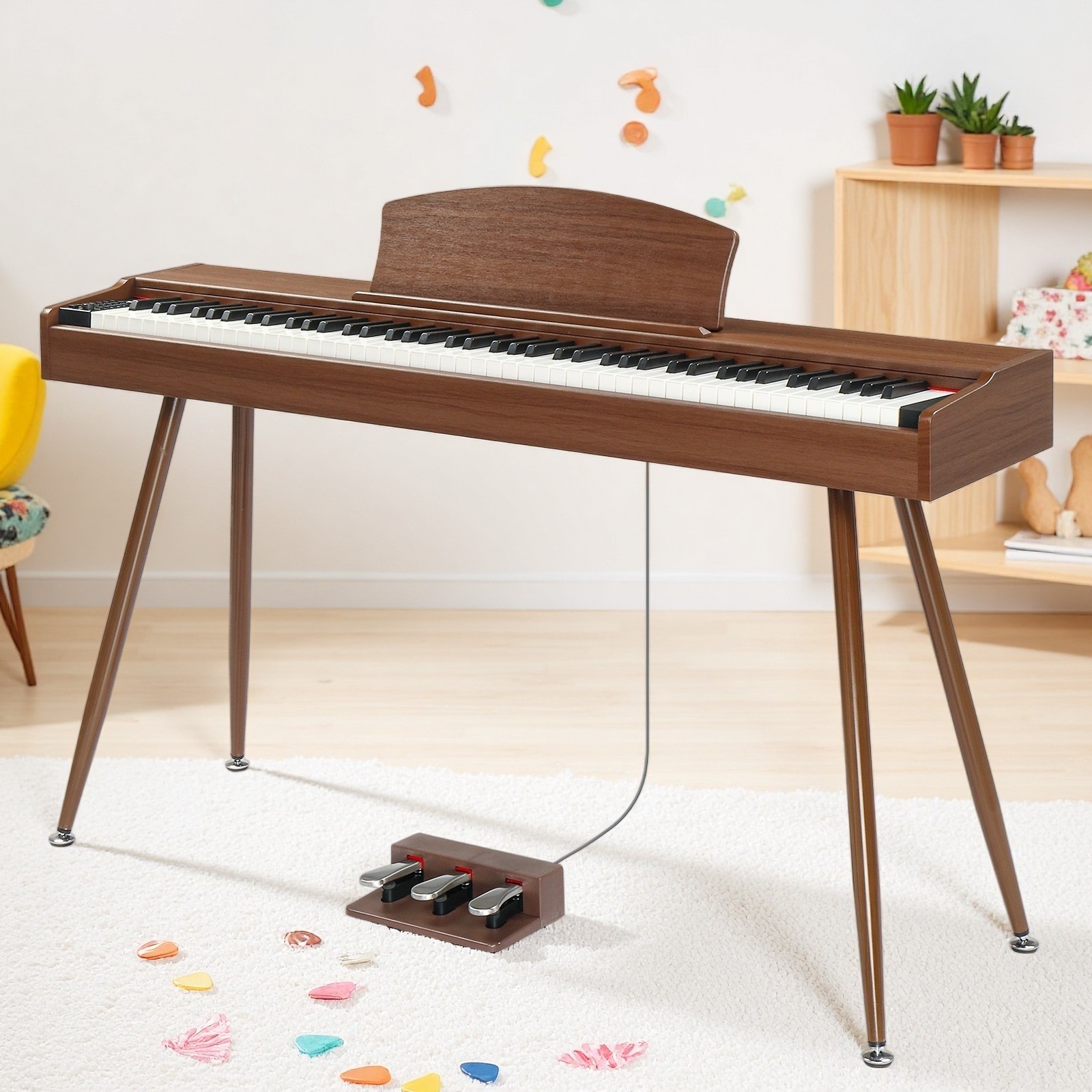 88-Key Full Size Fully Weighted Digital Piano Keyboard - Walnut 3-Pedal Stand