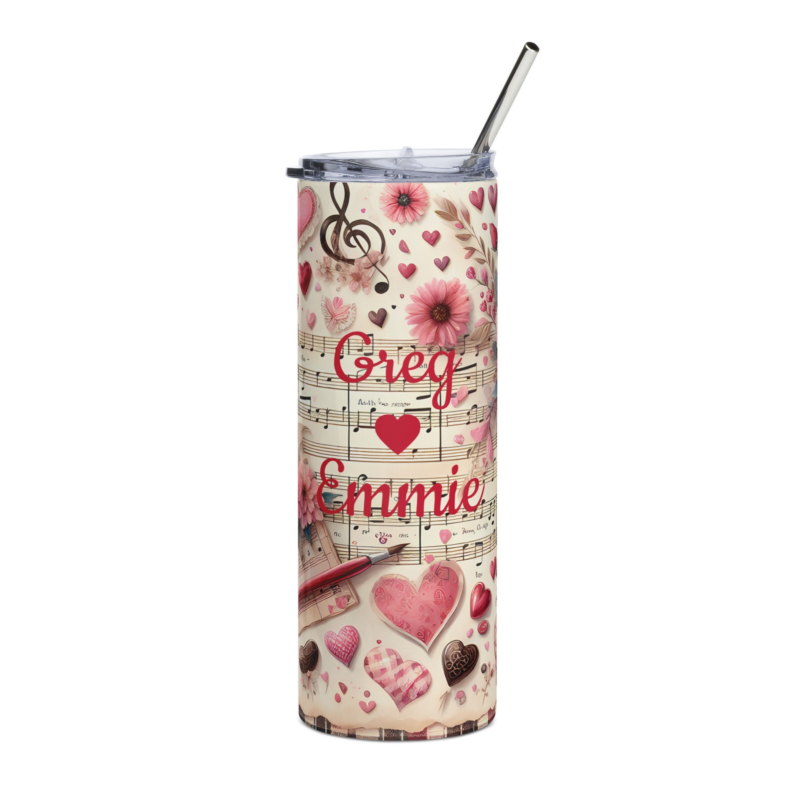 Personalized Valentine's Day Musical Hearts Stainless Steel Tumbler