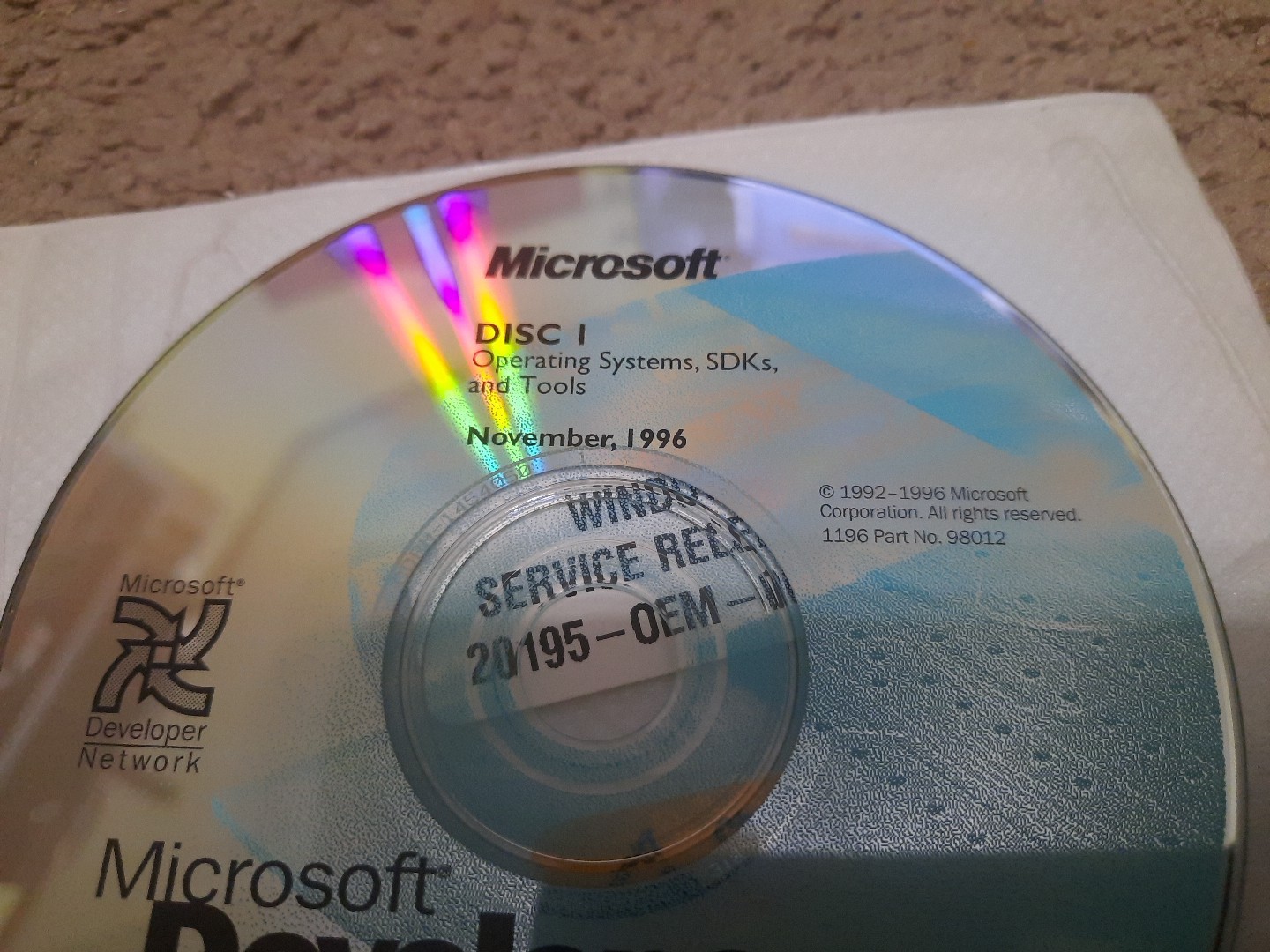Microsoft Developer Network Disc 1 November 1996 With CD Key