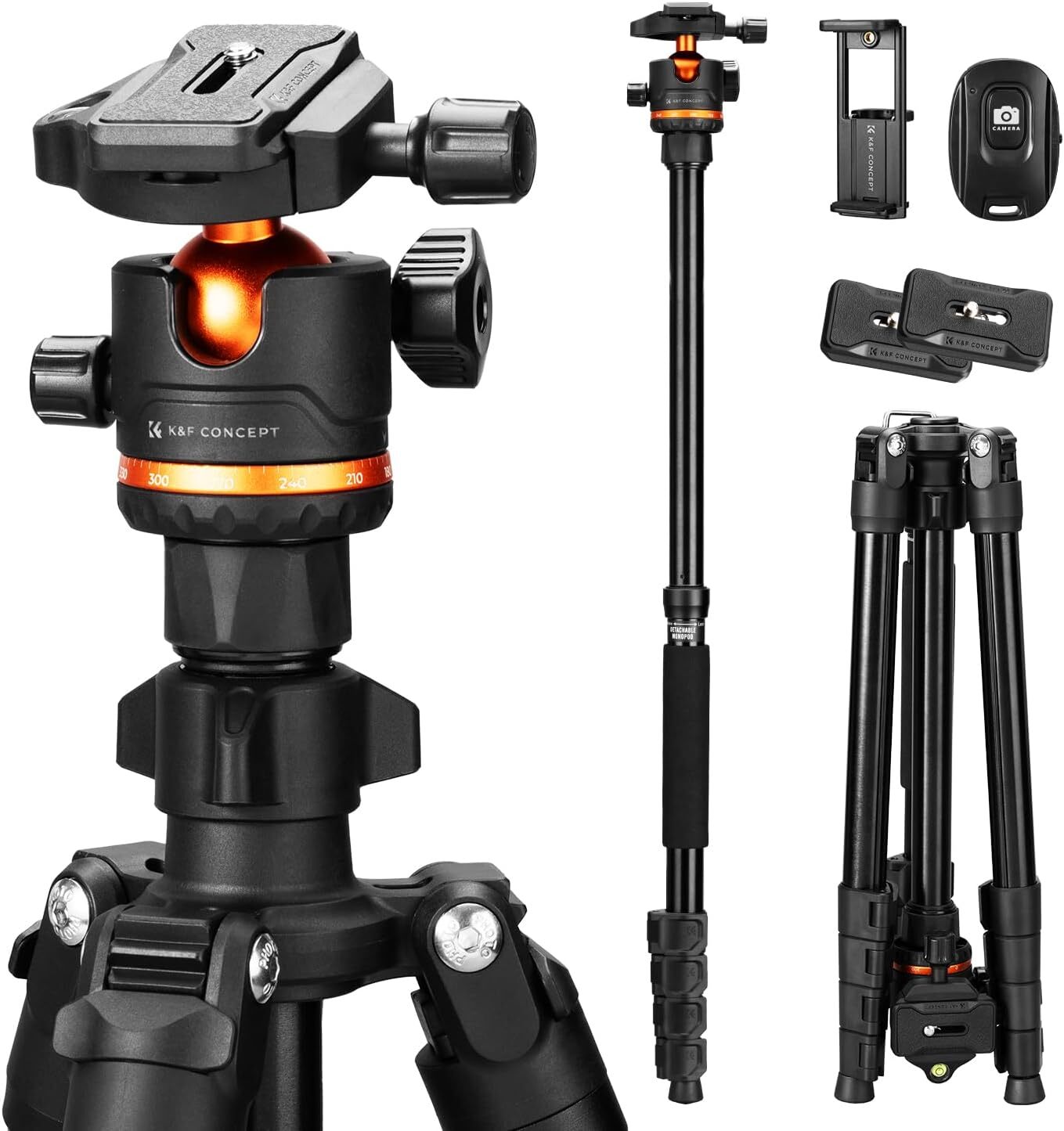 K&F CONCEPT 75.6in Camera Tripod Heavy Duty DSLR Tripods w/ 360 Degree Ball Head