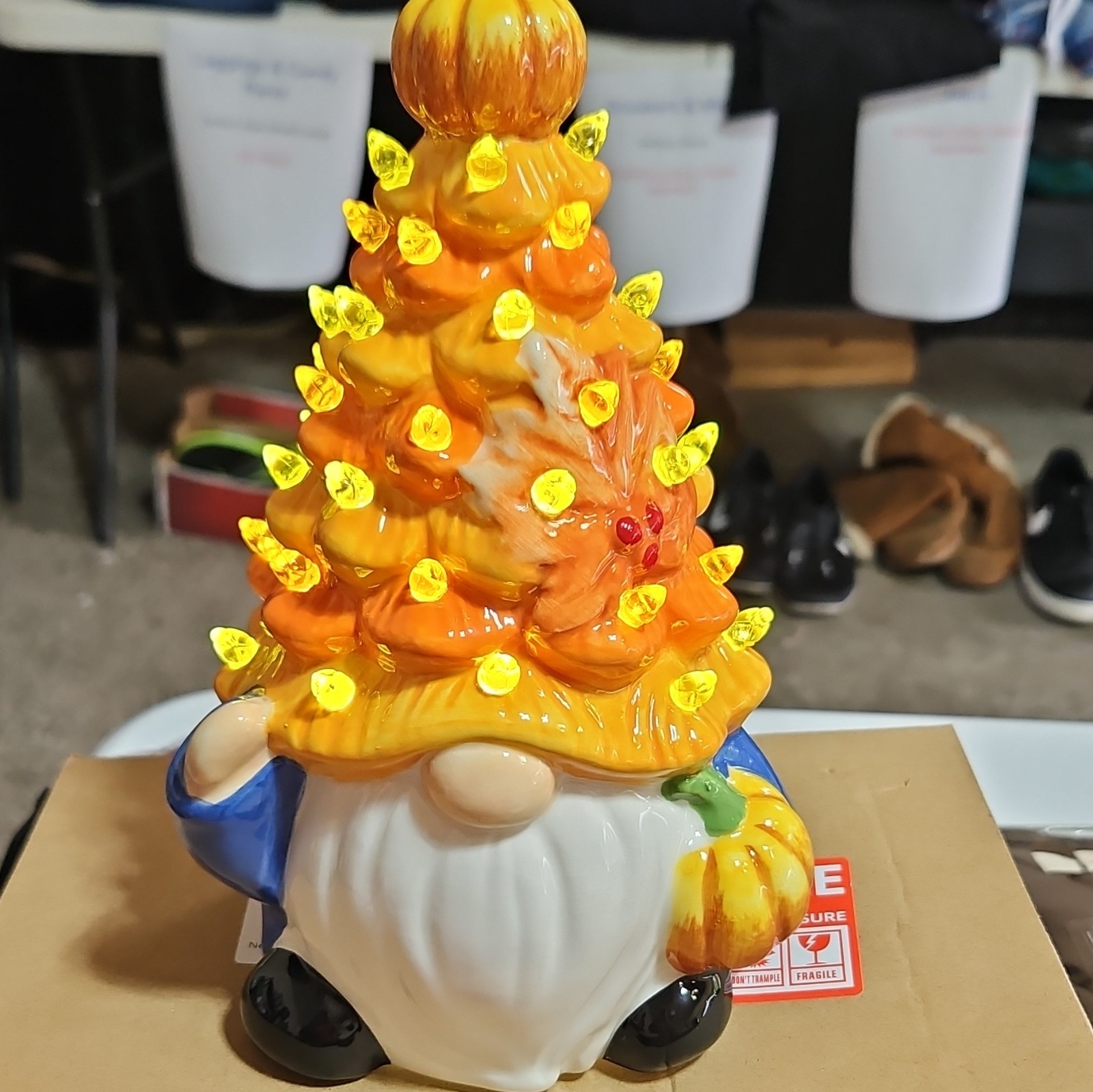 Ceramic LED Battery Powered Gnome Night Light, Yellow Light, MPN X003SPS6E7