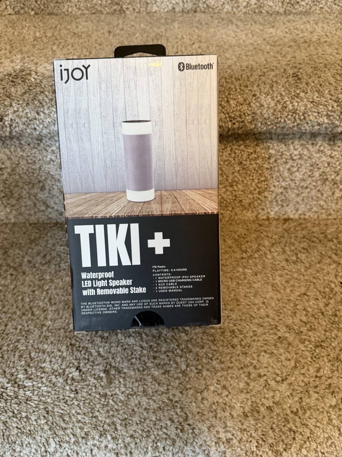 iJoy TIKI+ Bluetooth Waterproof LED Lighting Portable Speaker, White, Stake
