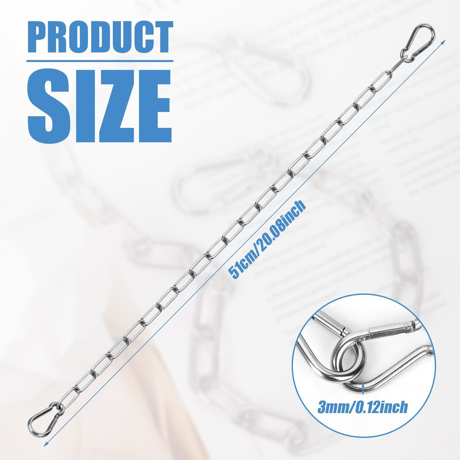 Gate Chain Lock, 20 Inch Stainless Steel Gate Link Chain Lock with Both-Ended Ca