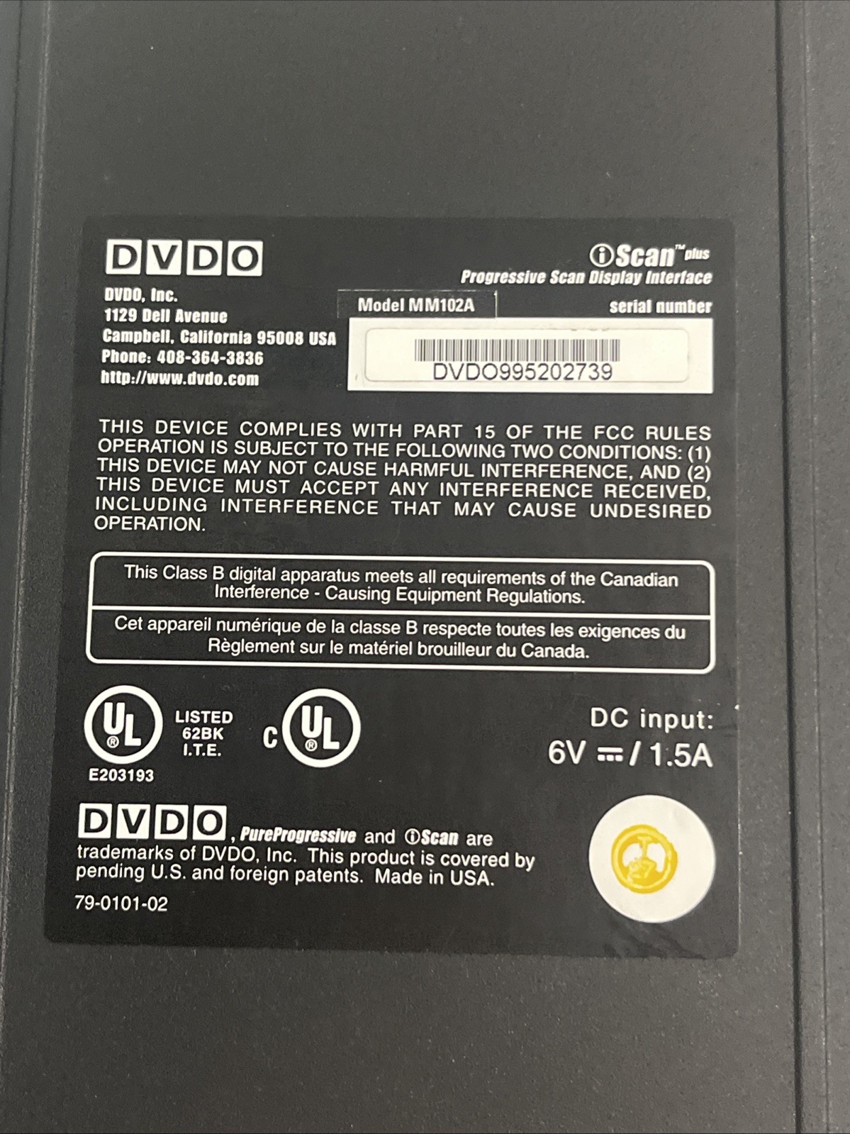 DVDO iScan Plus Progressive Scan Display Interface, Model MM102A