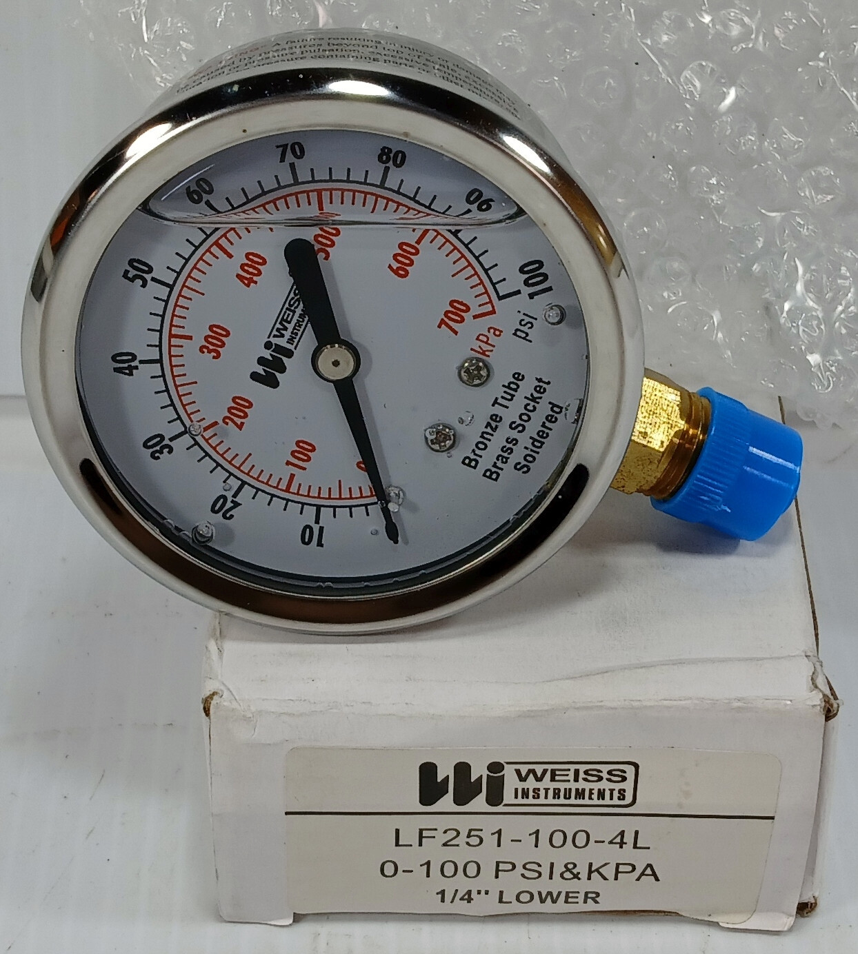 1 NEW WEISS LF251-100-4L ¼” LOWER NPT PRESSURE GAUGE NIB ***MAKE OFFER***