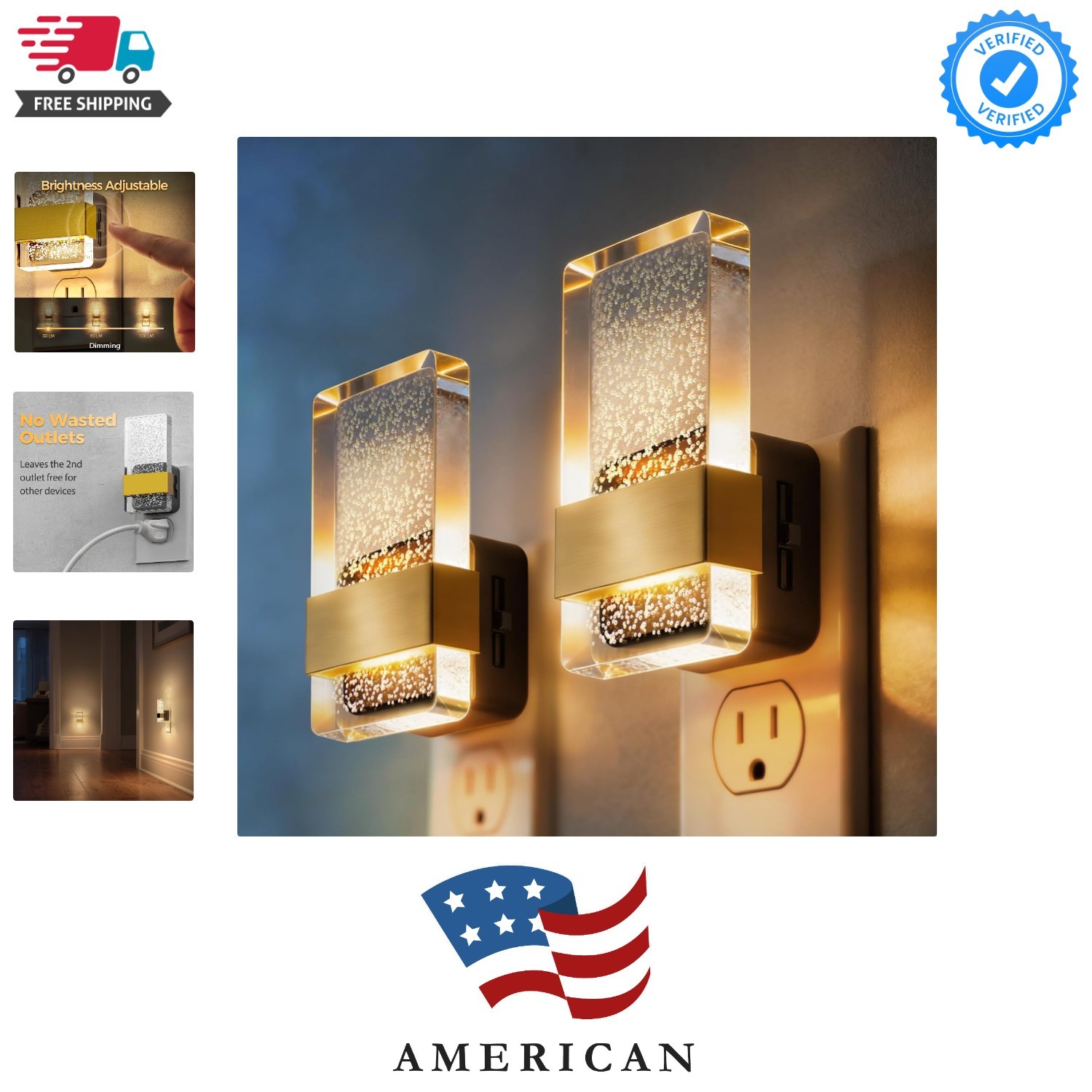 LED Night Lights Plug Into Wall [2 Pack], 0-100LM Dimmable Nightlight, Bubble...