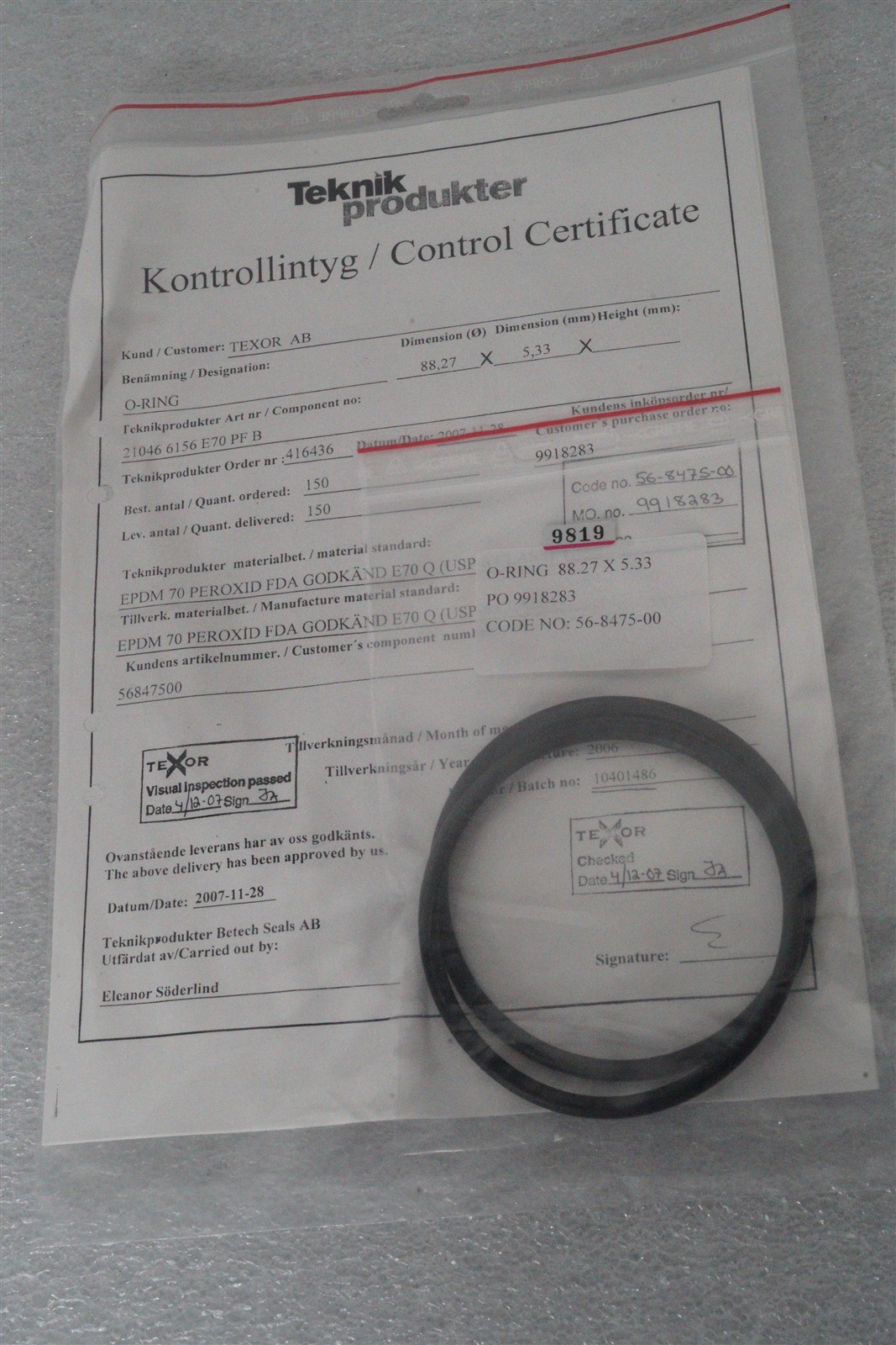 18-8475-01 O-Ring 88.27 x 5.33 Q=2