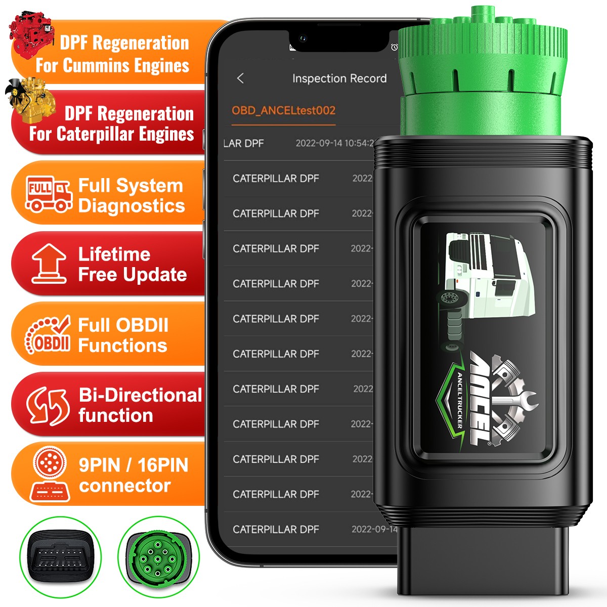 ANCEL HD100 Bluetooth Diesel Heavy Duty Truck OBD Scanner DPF Regen for Cummins