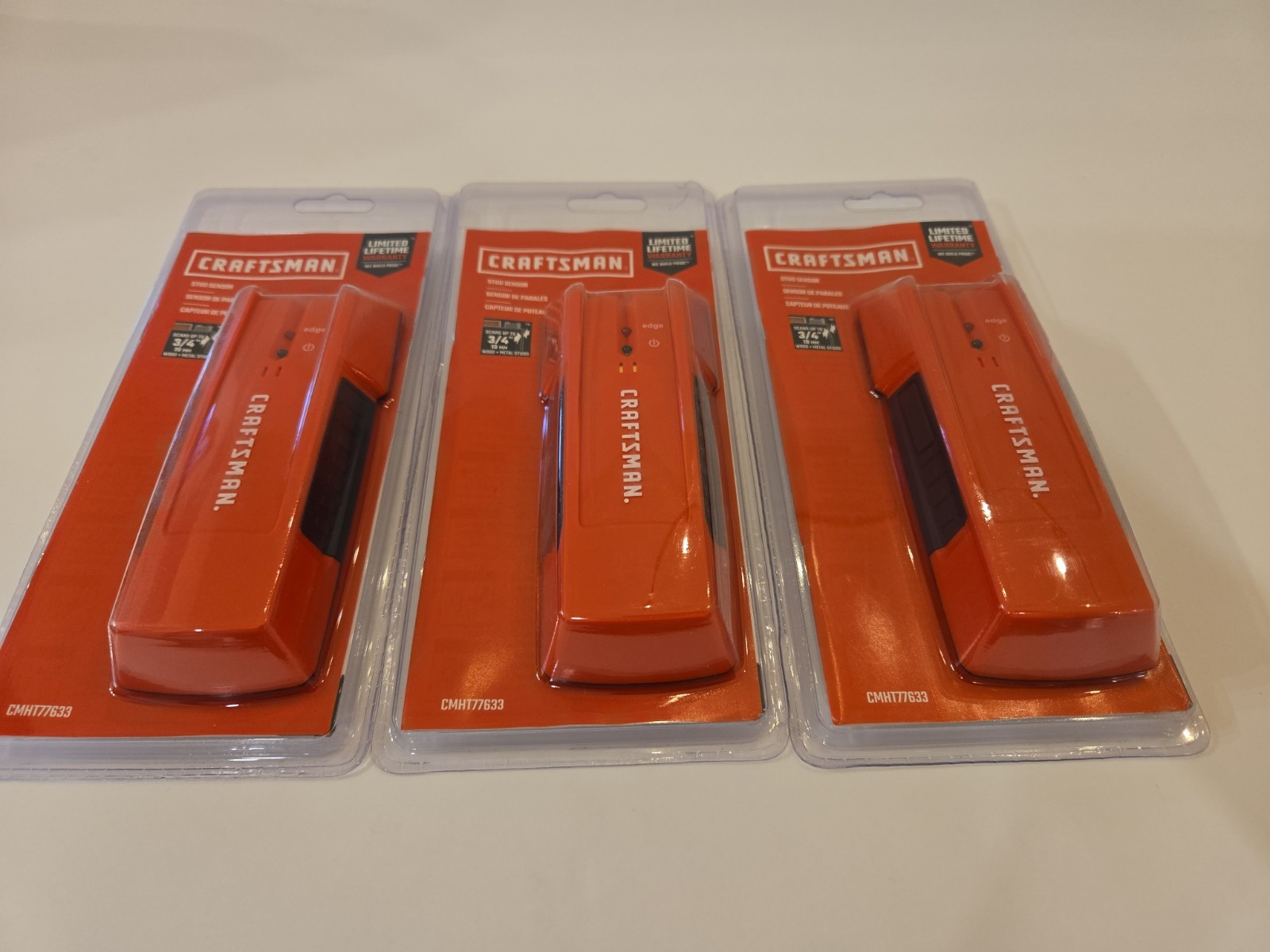 Lot Of 3 New & Sealed - Craftsman Stud Sensor Finder 3/4" Depth - CMHT77633